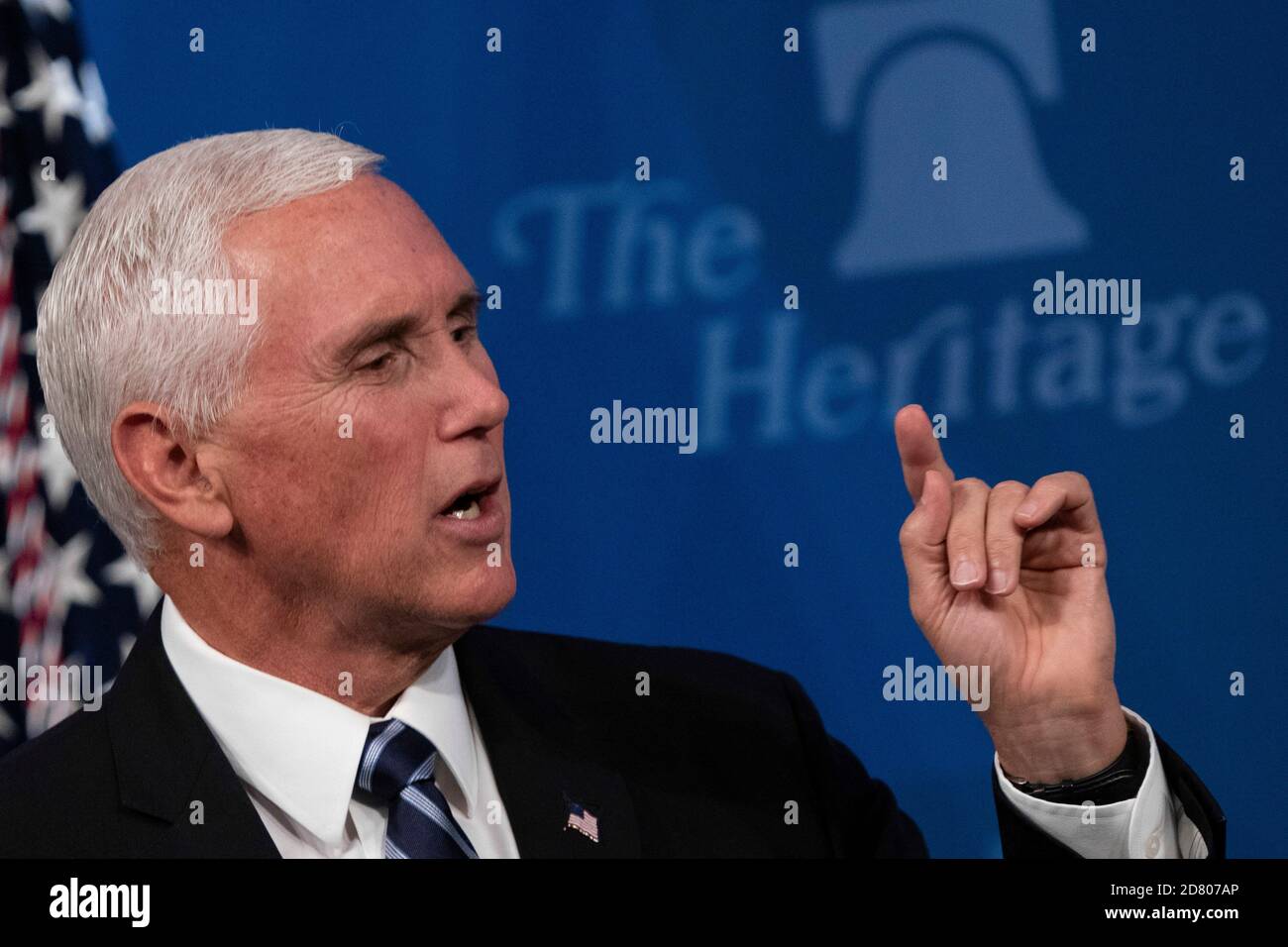 US-Vizepräsident Mike Pence spricht bei der Heritage Foundation am Dienstag, 17. September 2019 in Washington, D.C. Pence sprach über die Bedeutung des USMCA-Handelsabkommens und seine Auswirkungen auf den amerikanischen Wohlstand. Quelle: Alex Edelman/The Photo Access Stockfoto