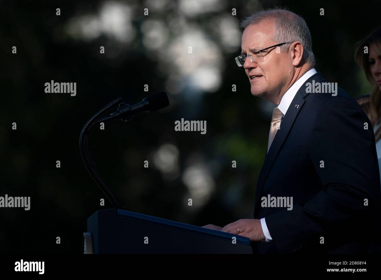 Der australische Premierminister Scott Morrison spricht während eines offiziellen Staatsbesuchs im Weißen Haus am 9. September 2019 in Washington, D.C..Quelle: Alex Edelman/The Photo Access Stockfoto