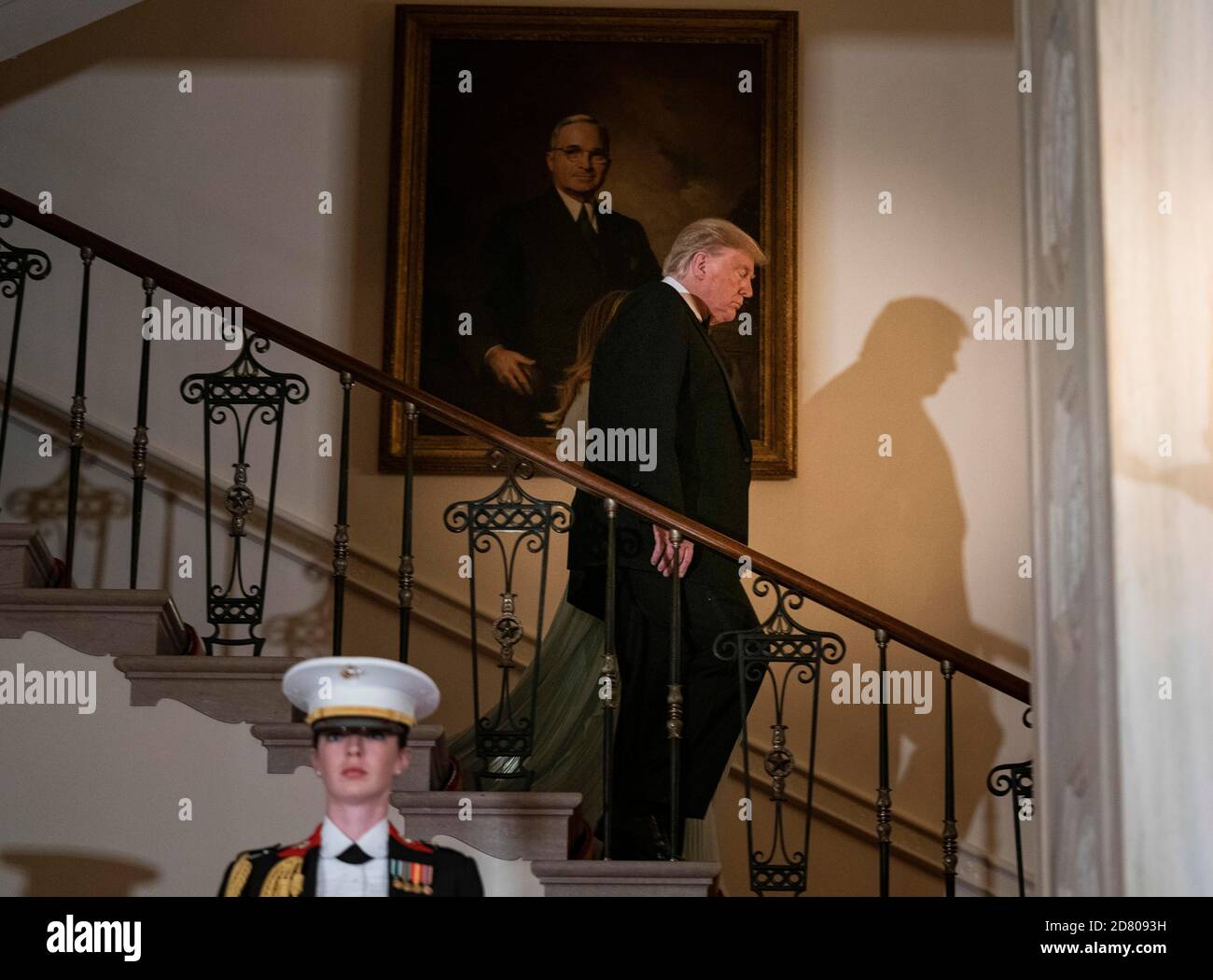 US-Präsident Donald Trump und First Lady Melania Trump kommen zum Abendessen während des Staatsbesuchs des australischen Premierministers Scott Morrison und seiner Frau Jenny am 9. September 2019 im Weißen Haus in Washington, D.C..Quelle: Alex Edelman/The Photo Access Stockfoto