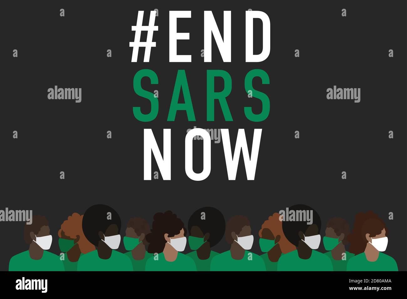 ENDE SARS JETZT Hashtag mit Zeichen tragen Gesichtsmasken Vektor Stock Vektor