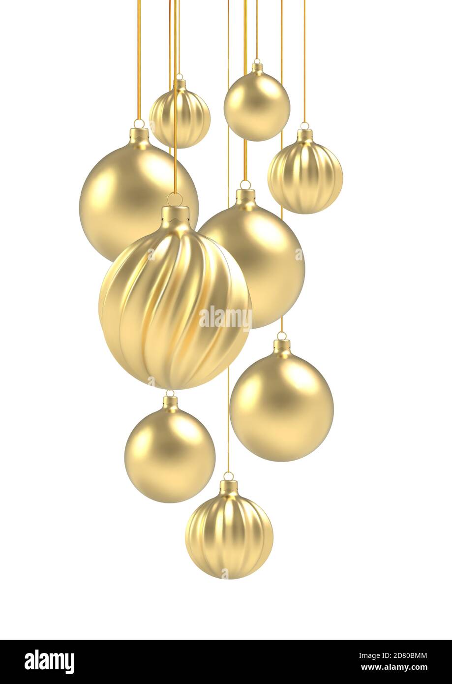 3d realistische goldene und spiralförmige weihnachtskugel auf weißem Hintergrund isoliert. Vektorgrafik. Stock Vektor
