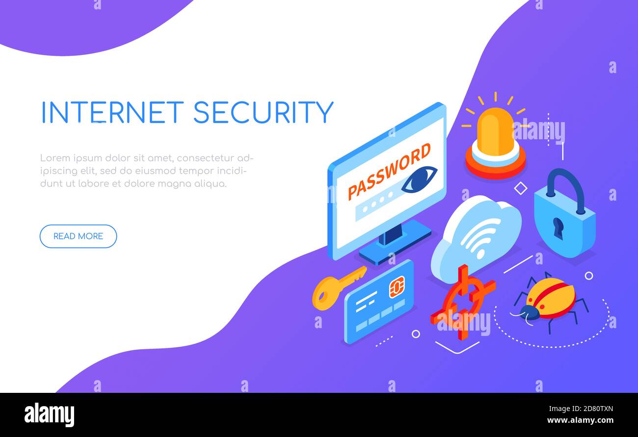 Internet-Sicherheit - moderne bunte isometrische Web-Banner Stock Vektor
