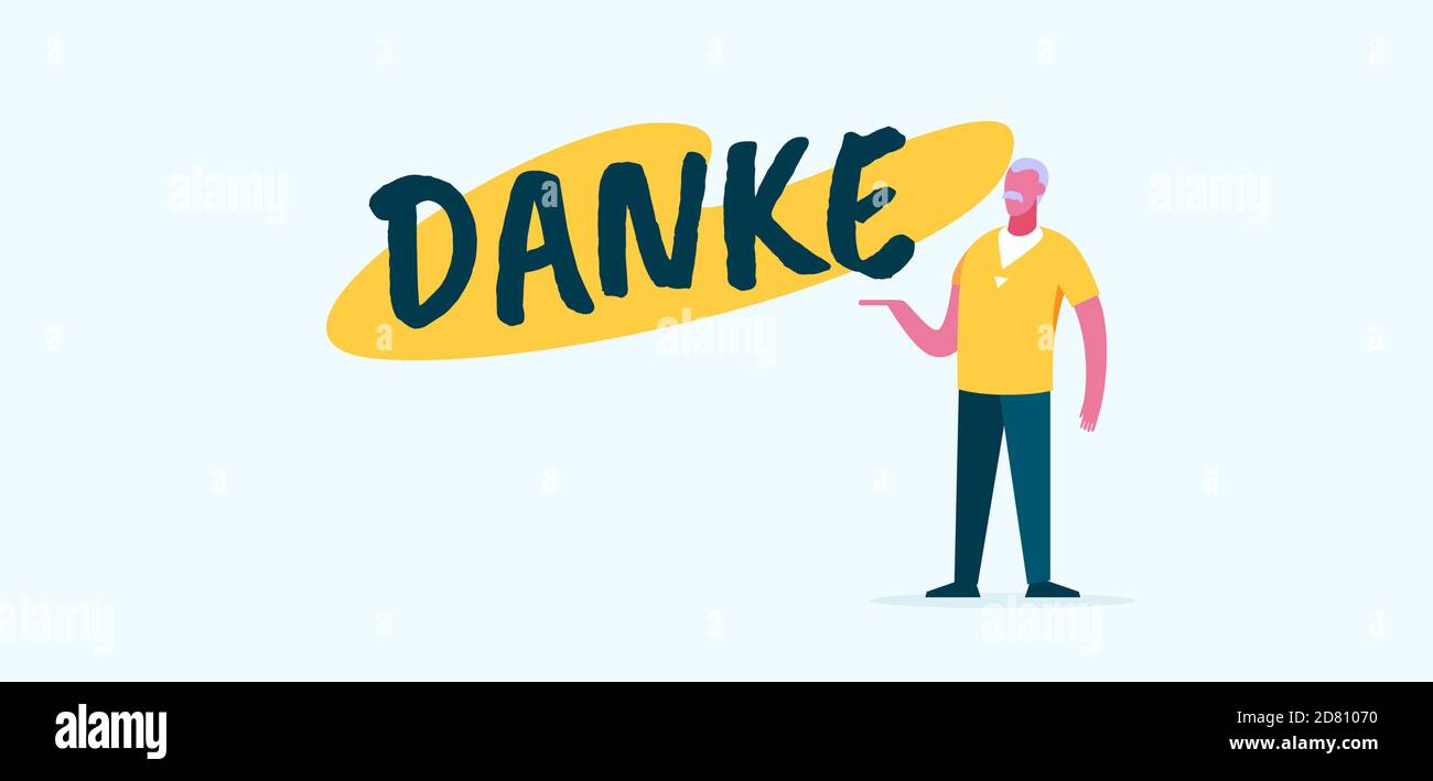 Danke ist Dankesplakat. Deutsche Dankbarkeit in gelb und grün Grafik-Design-Nachricht für die Unterstützung bei der Arbeit. Stock Vektor