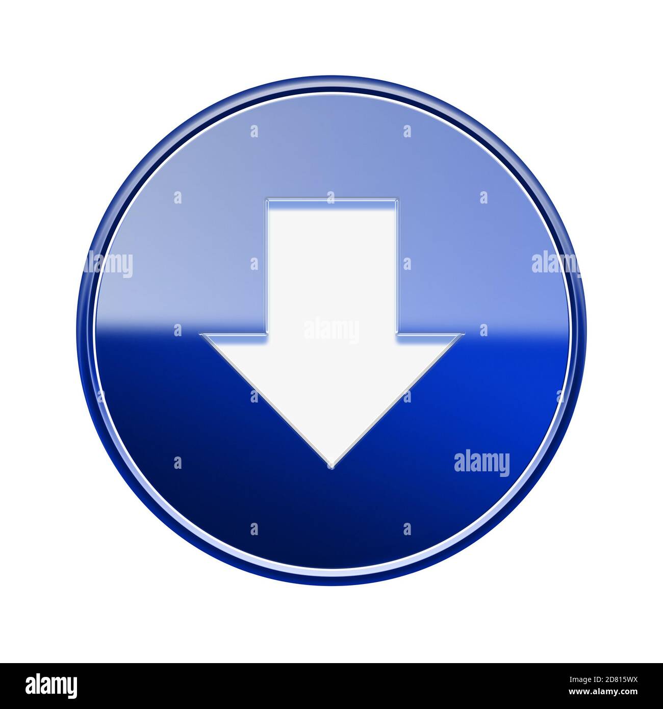 Pfeil nach unten Symbol glänzend blau, isoliert auf weißem Hintergrund Stockfoto