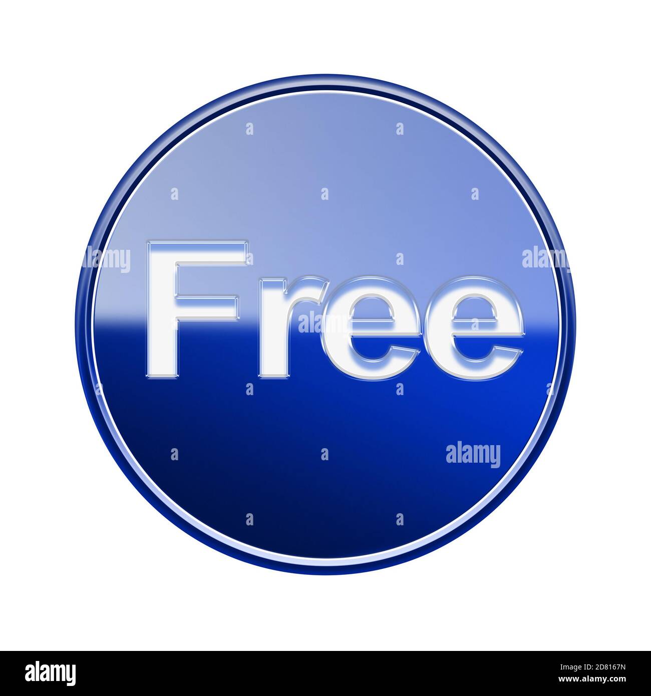 Free-Symbol glänzend blau, isoliert auf weißem Hintergrund Stockfoto