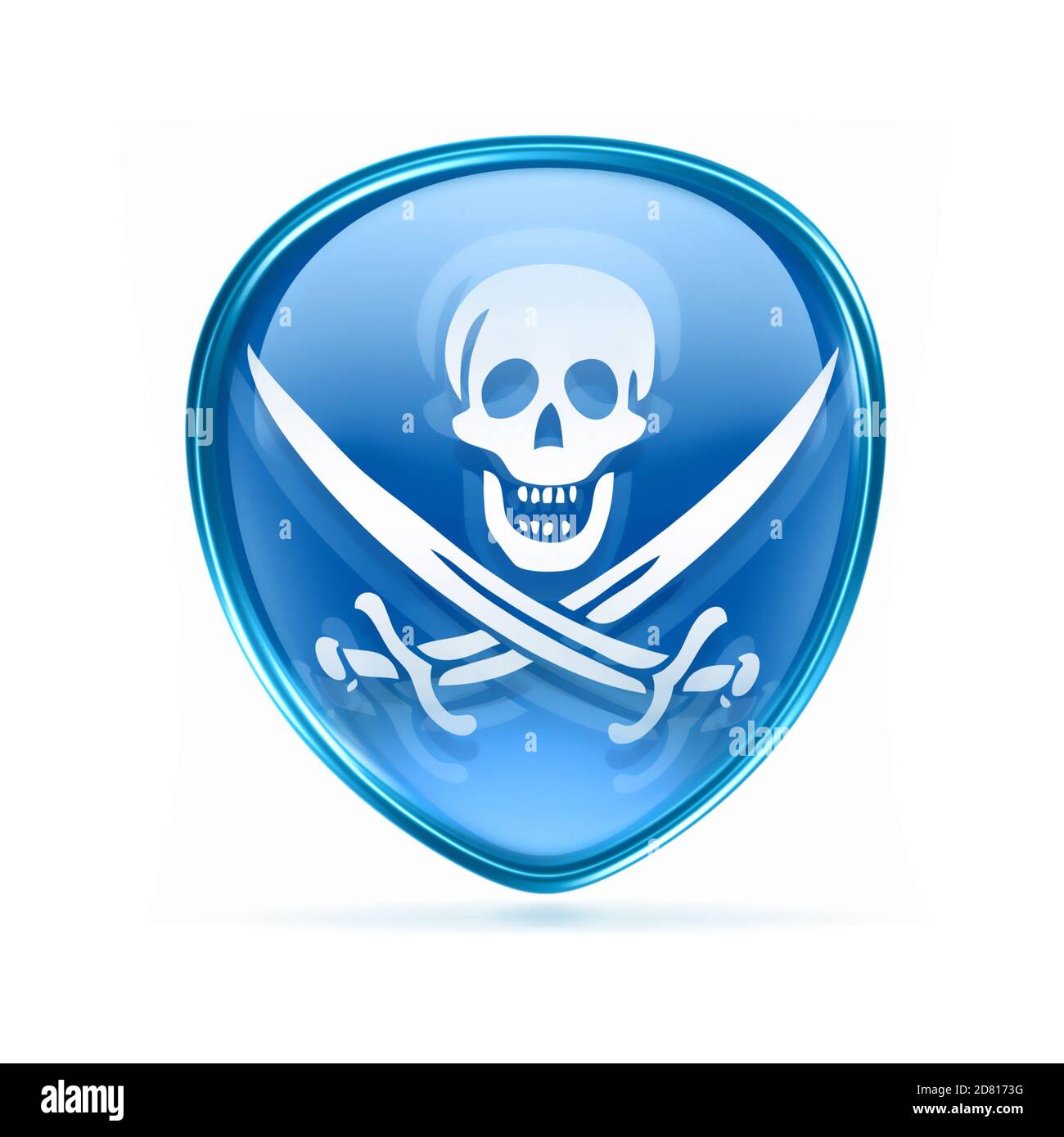 Piraten-Symbol blau, isoliert auf weißem Hintergrund. Stockfoto