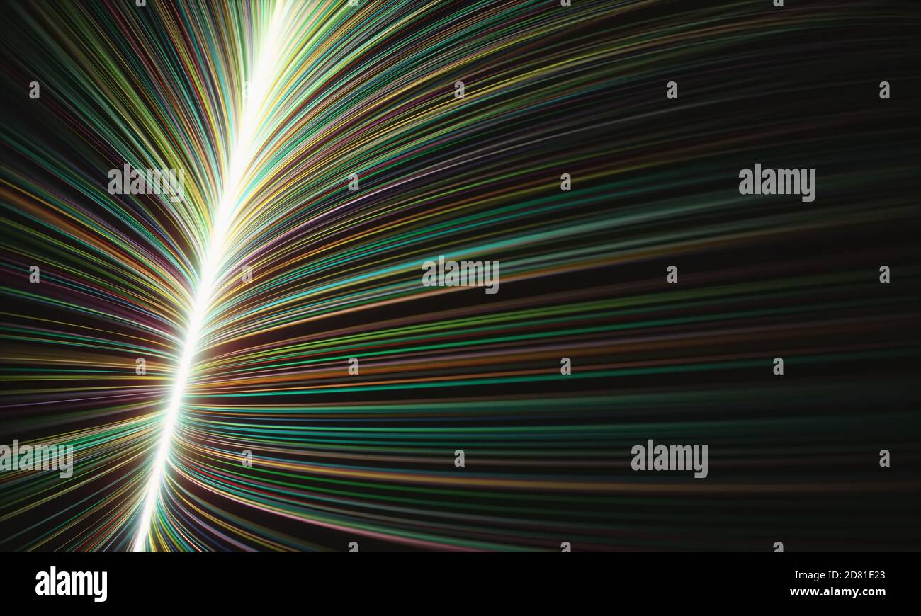 Abstrakter Hintergrund von farbigen Linien. Universum und Galaxien, Konzept von Sternspuren. Stockfoto