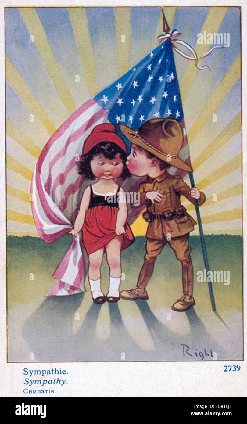 ERSTE WELTKRIEG Französisch Postkarte feiert amerikanischen Eintritt in die Krieg am 6. April 1917 Stockfoto