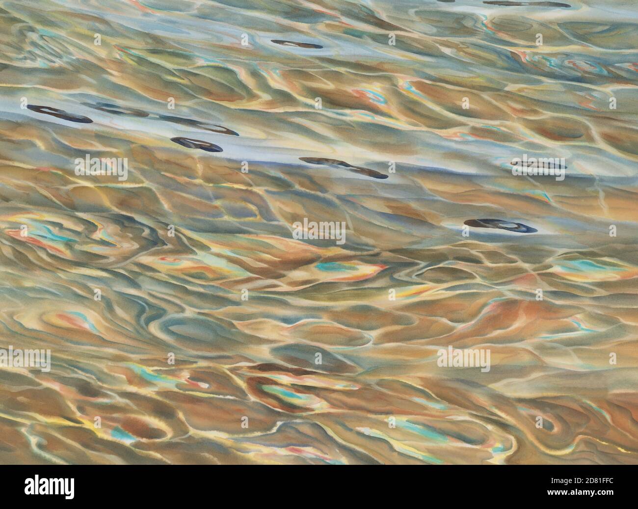 Sonnige Wasser mit transparenten Wellen Aquarell Hintergrund Stockfoto