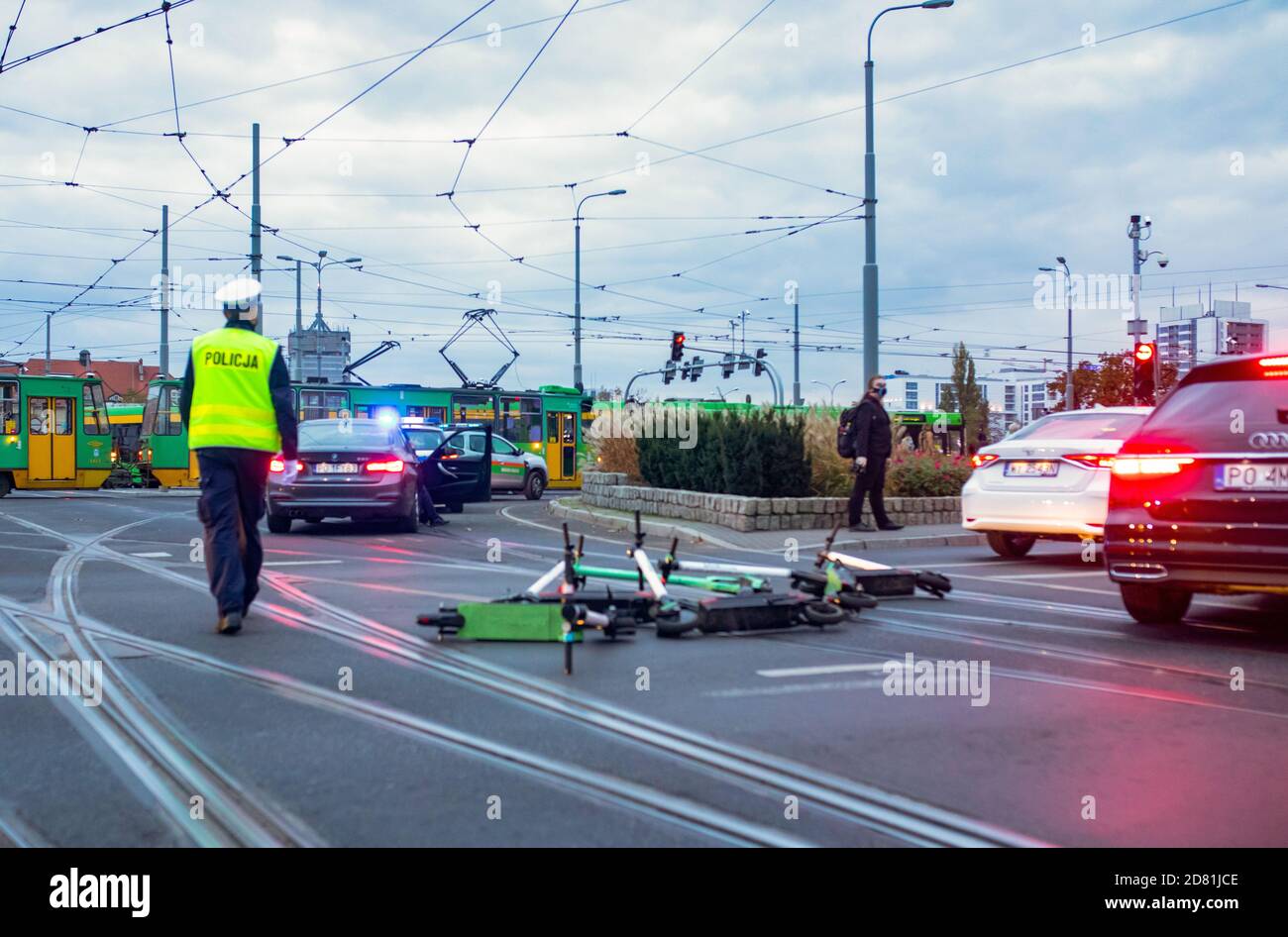 Poznan / Polen - 26.10.2020: Demonstration gegen totales Abtreibungsverbot, Frauen protestieren gegen Einschränkungen der Frauenrechte. Blockierte Straßen. Stockfoto