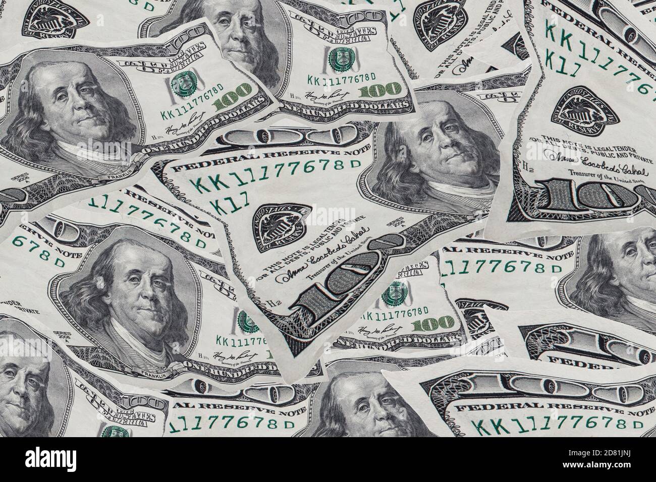 Hintergrund mit Geld in amerikanischen hundert-Dollar-Scheinen. Der monetäre Hintergrund. Ein Bildschirm voller Dollar. Viel Geld.Nahaufnahme des Hintergrundes von Stockfoto