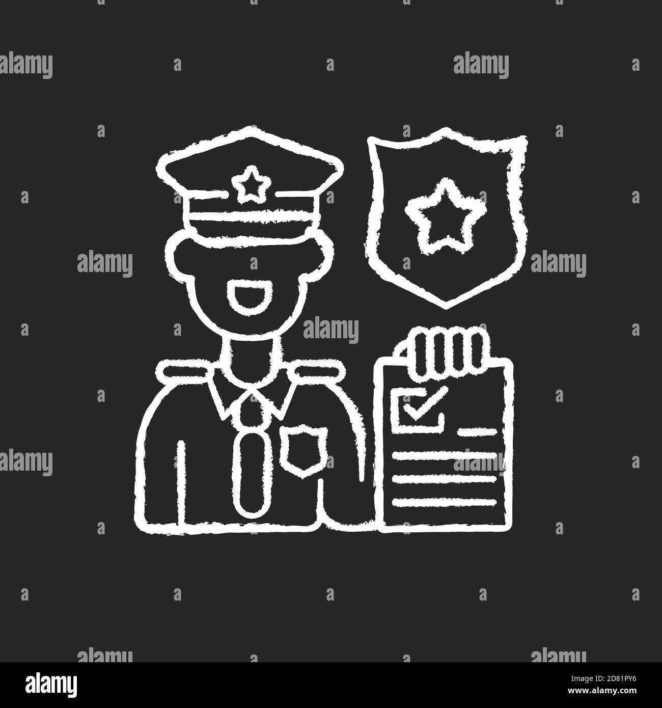 Kreide weißes Symbol für Strafverfolgungsbehörden auf schwarzem Hintergrund Stock Vektor