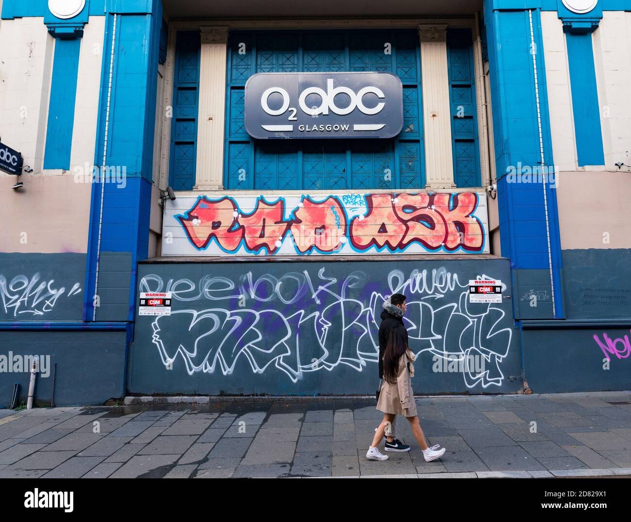 Außenansicht des geschlossenen und stillliegenden O2 ABC in der Sauchiehall Street, Glasgow, Schottland, Großbritannien Stockfoto