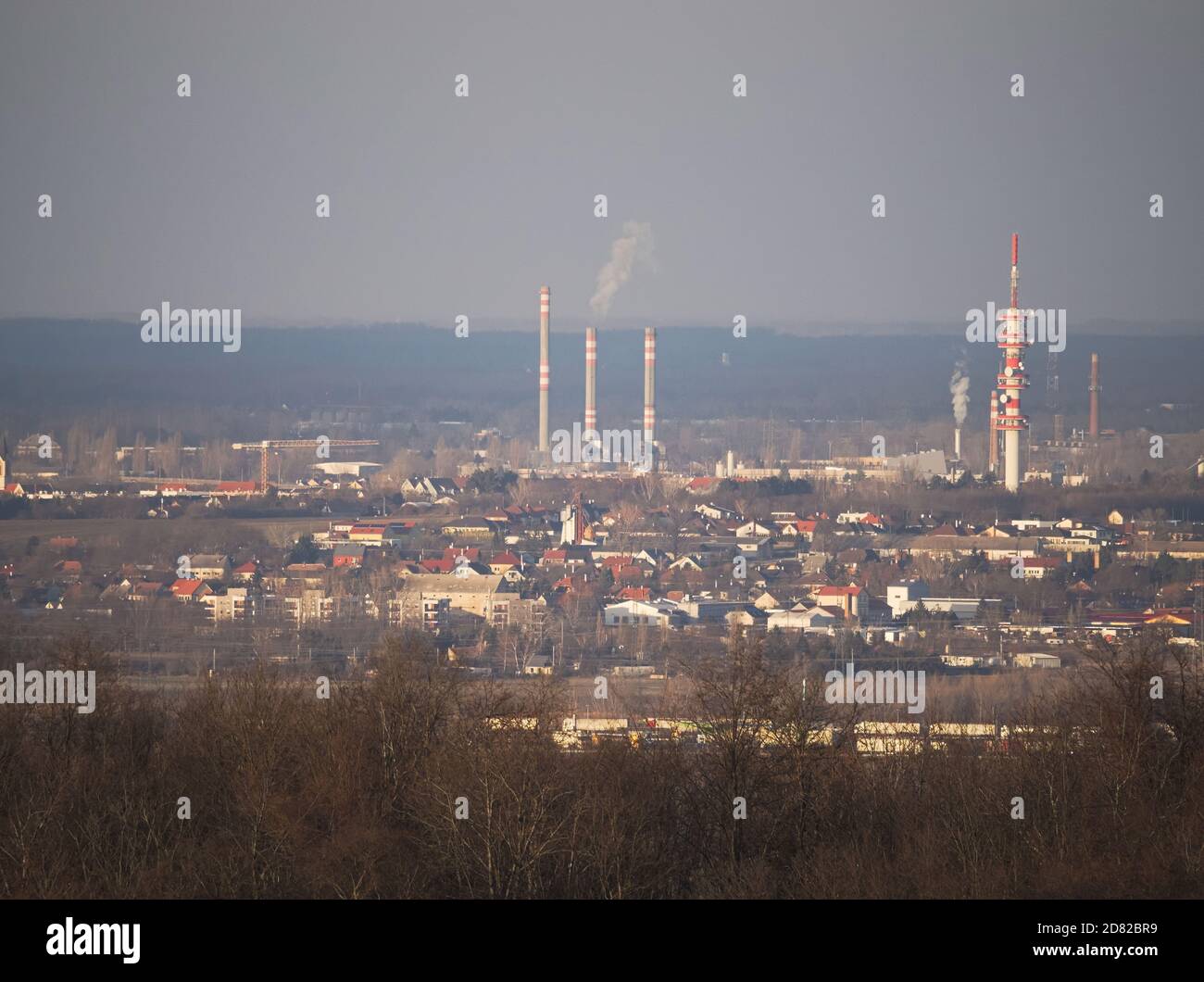 Industrieller Teil von Gyor im Winter Stadtbild Stockfoto
