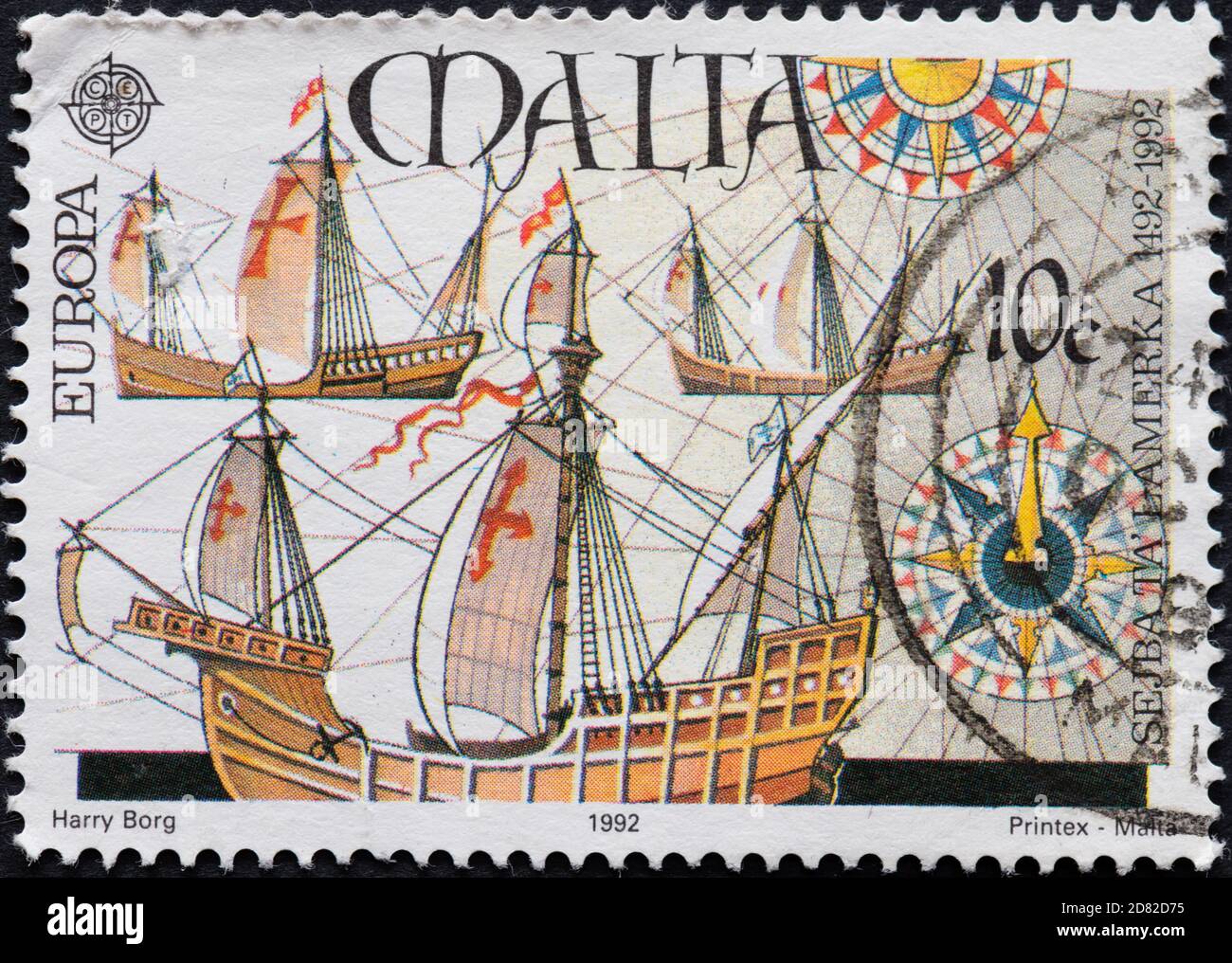 Europa Briefmarke CEPT - 500. Jahrestag der Entdeckung Von Amerika 10c Briefmarke ausgestellt 1992 Stockfoto