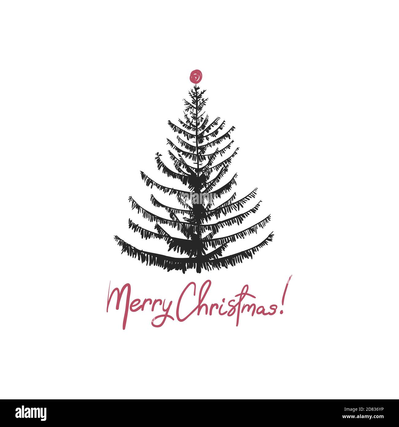 Schwarze umrissdarstellung der weihnachtsgrußkarte mit schriftzug zitat auto  weihnachtsbaum beginnt und dekorationen doodle vektor winterzeichnung  isoliert auf weißem hintergrund strichzeichnungsstil