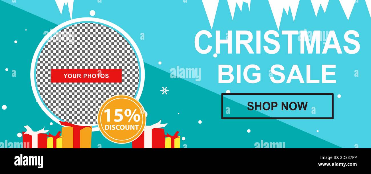 Weihnachtsverkauf Werbebanner mit Geschenken und bunten weihnachtselementen Stock Vektor