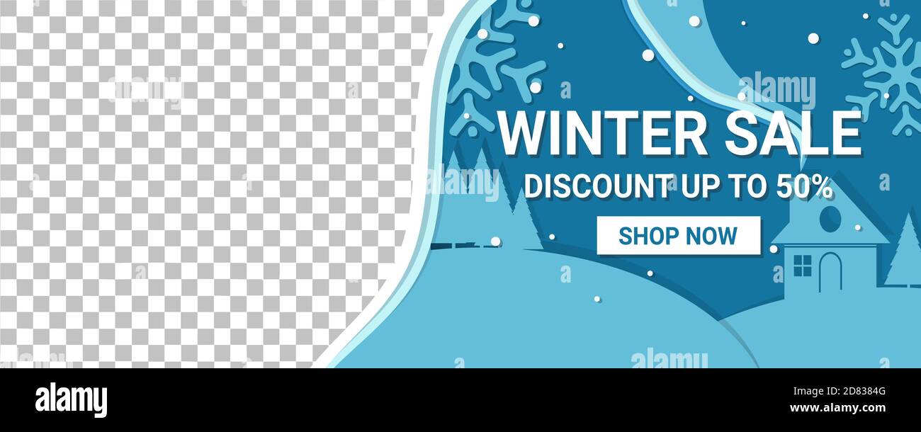 Winter und Weihnachten Werbebanner mit Papier Stil. Werbebanner für den Verkauf Ihrer besten Produkte in diesem Monat. Stock Vektor