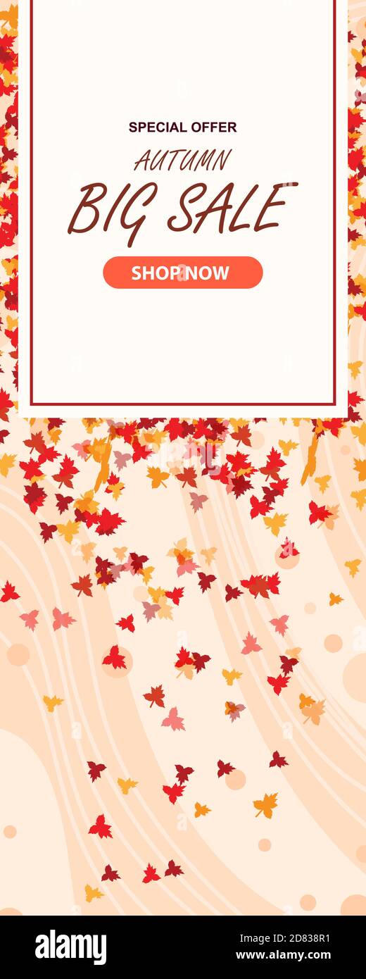 Herbstverkauf Text Banner für September Shopping Promo oder Herbstverkauf Rabatt. Vector Ahorn und Eiche Eichel Blatt Laub, Pilz und Beere für Disco Stock Vektor