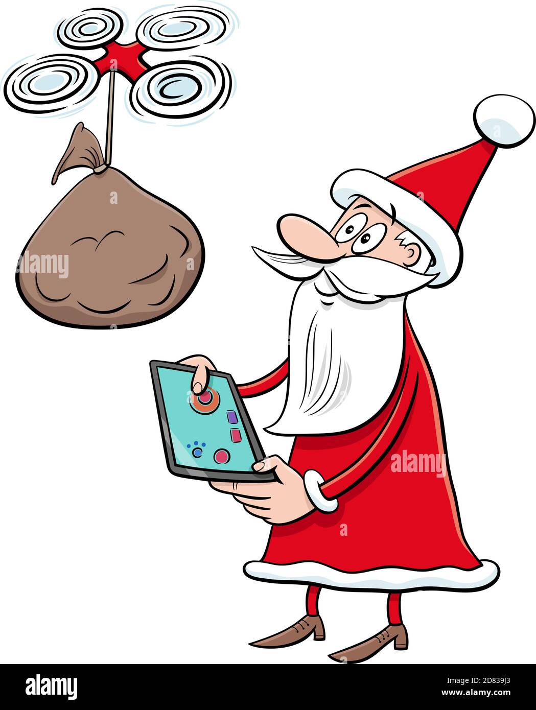 Cartoon-Illustration von Santa Claus Charakter mit Drohne auf Weihnachten Zeit Stock Vektor