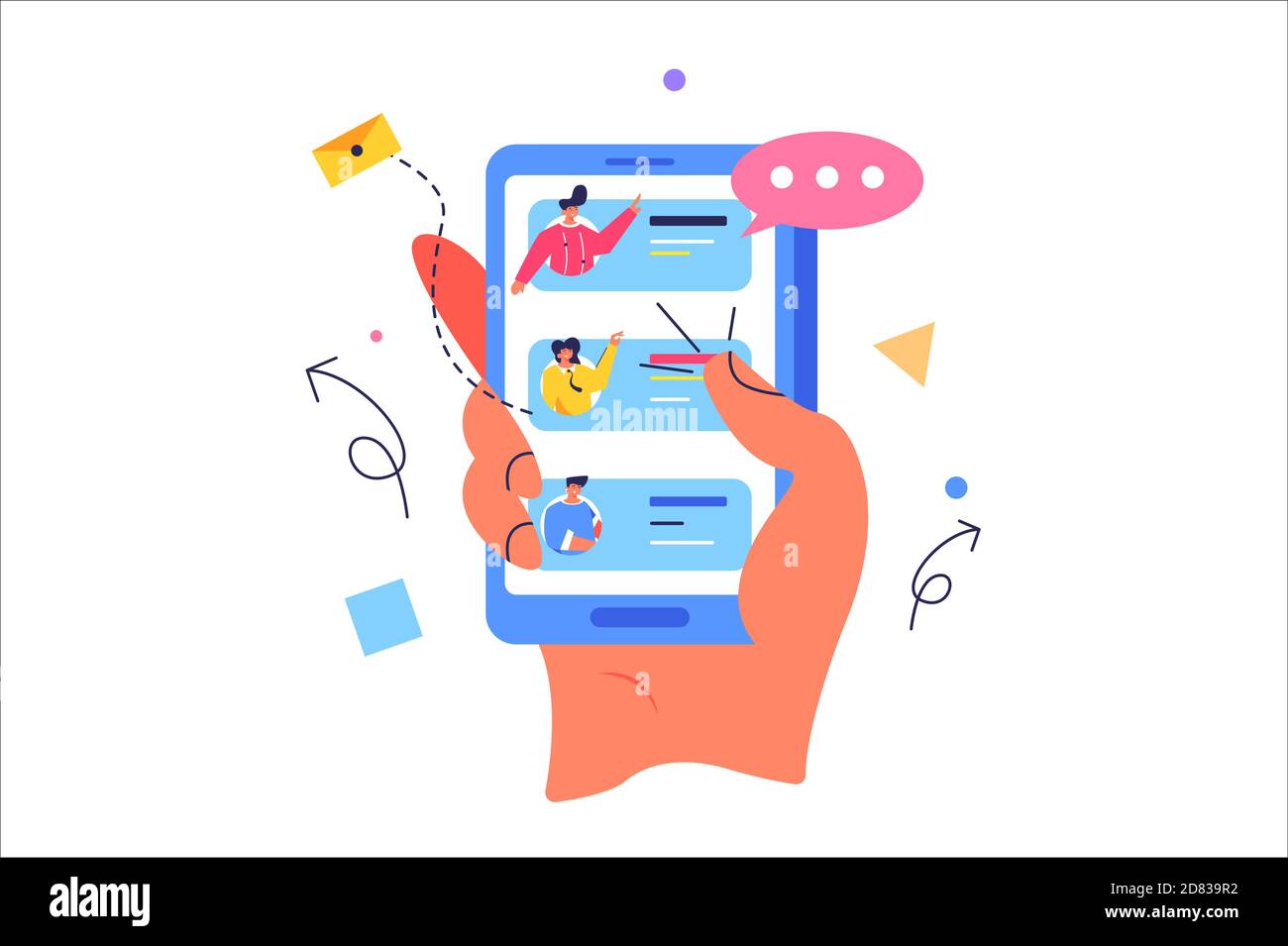 Concept Female Hand wählt Kontakte im Telefon aus Stock Vektor