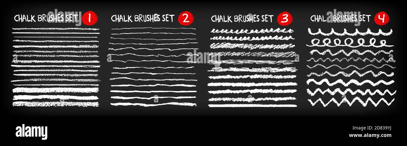 Set von Hand gemalten Kreide Pinsel, Pinselstriche und Ornamente Stock Vektor