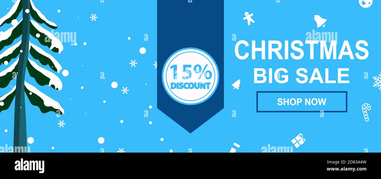 Weihnachtsverkauf Werbebanner mit Geschenken und bunten weihnachtselementen Stock Vektor