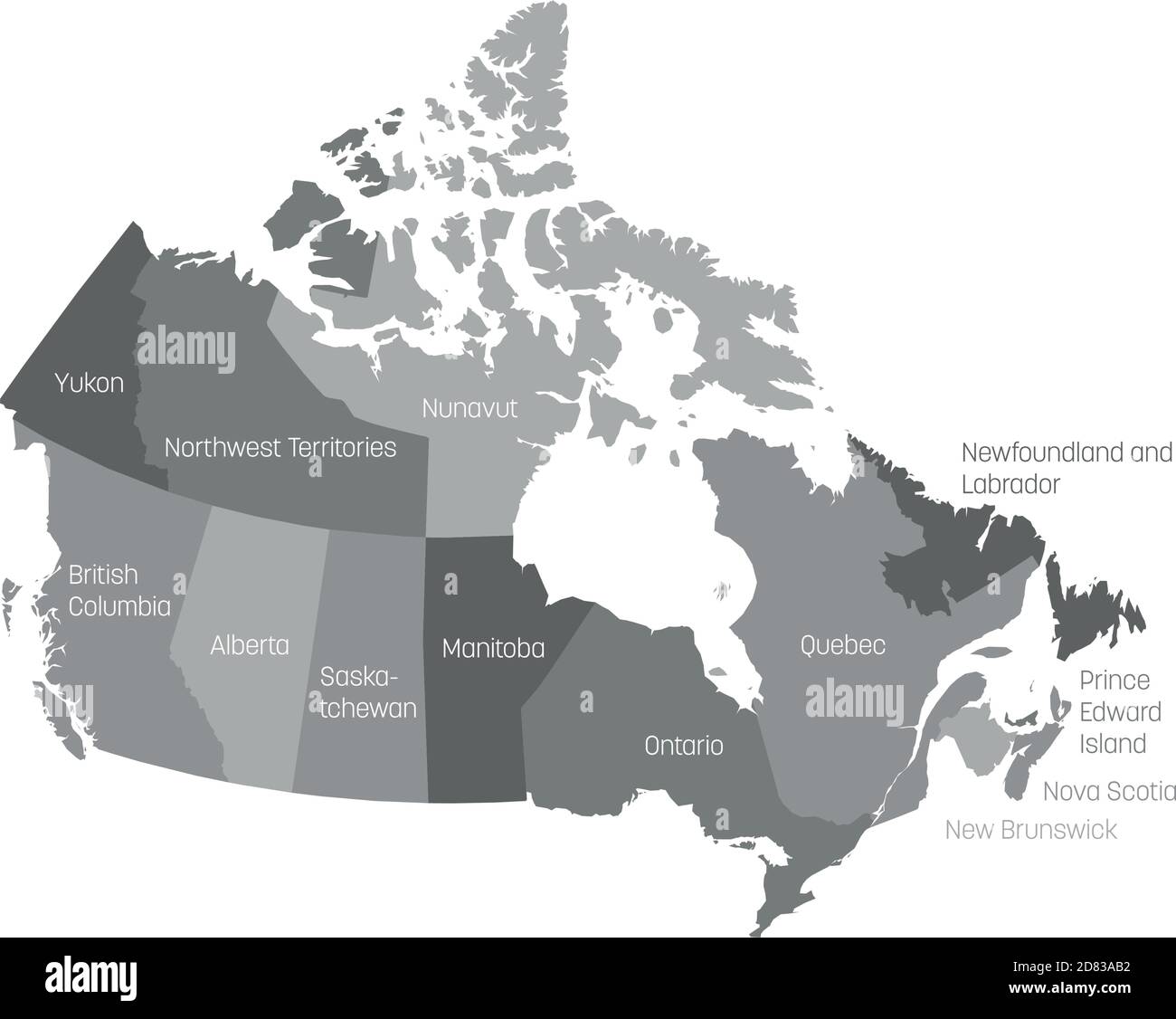 Karte von Kanada in 10 Provinzen und 3 Territorien unterteilt