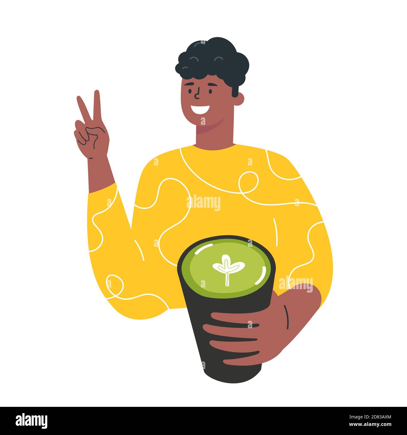 Mann mit einer Tasse Tee Matcha Stock Vektor