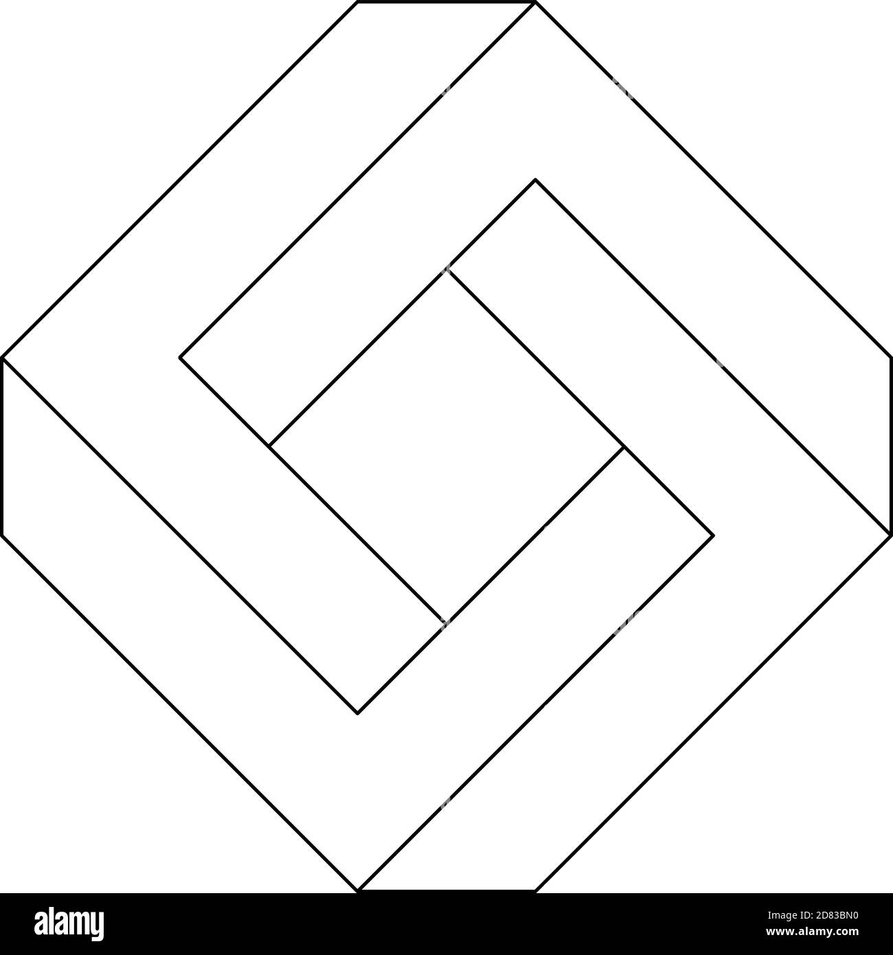 Unmögliches quadratisches Symbol. Geometrische 3D-Objekt optische Illusion. Vektorgrafik Stock Vektor