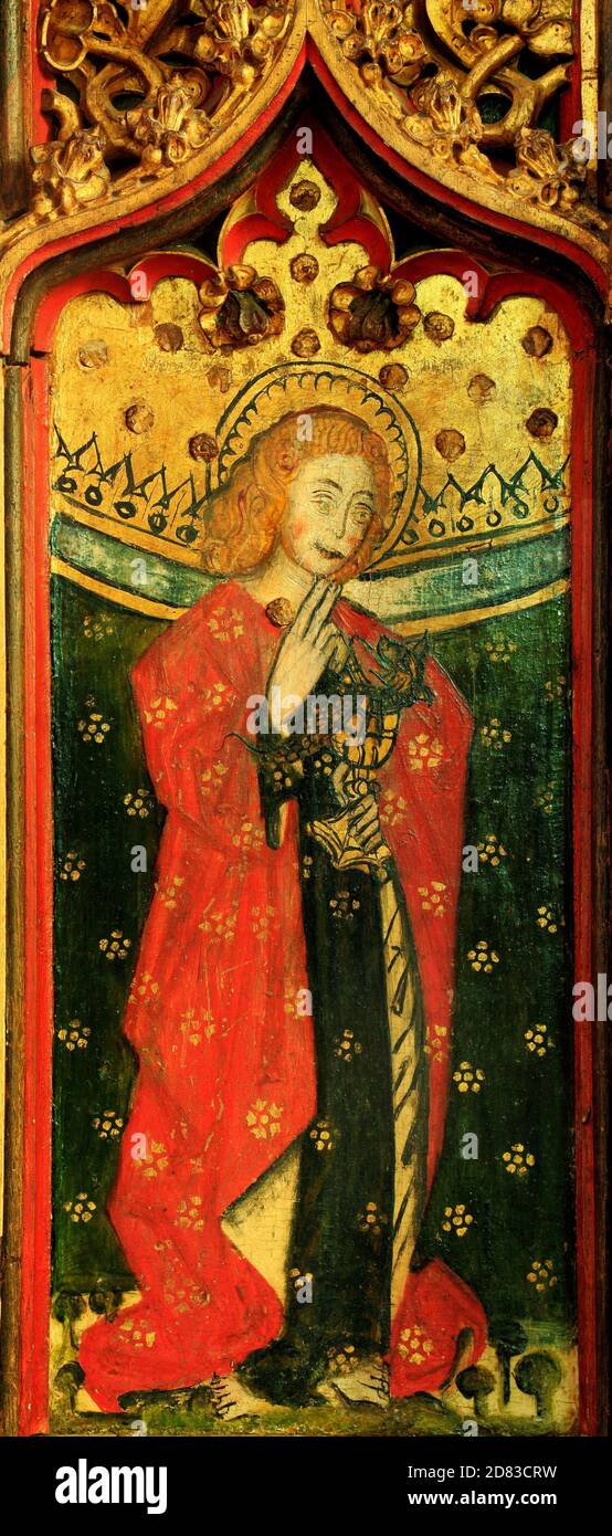 St. Johannes der Evangelist, Mittelalter, Rood Screen, Malerei, Gemälde, Auge, Suffolk, England Stockfoto