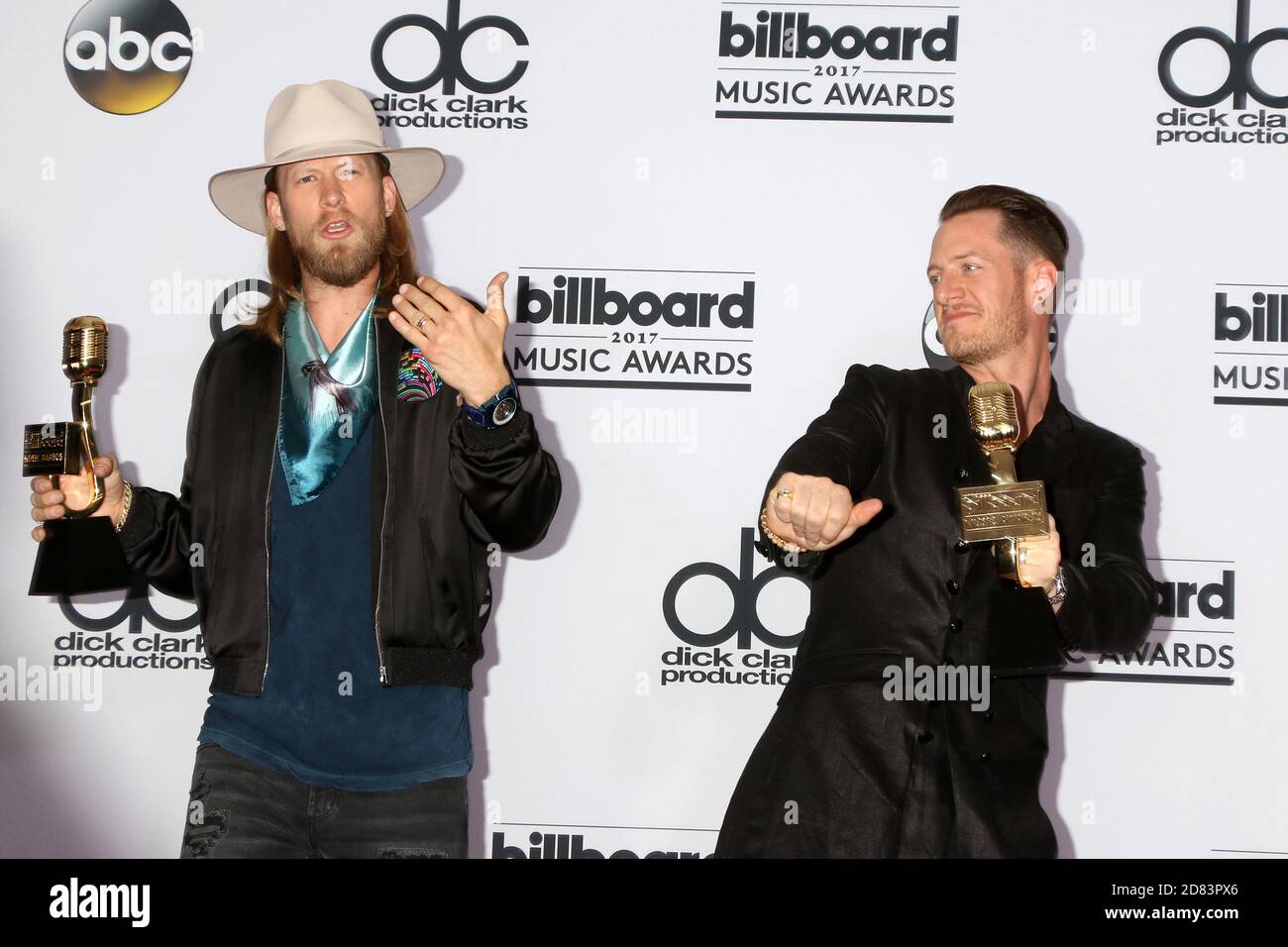 LAS VEGAS - MAI 21: Florida Georgia Line, Brian Kelley, Tyler Hubbard beim Presseraum der Billboard Awards 2017 in der T-Mobile Arena am 21. Mai 2017 in Las Vegas, NV Stockfoto