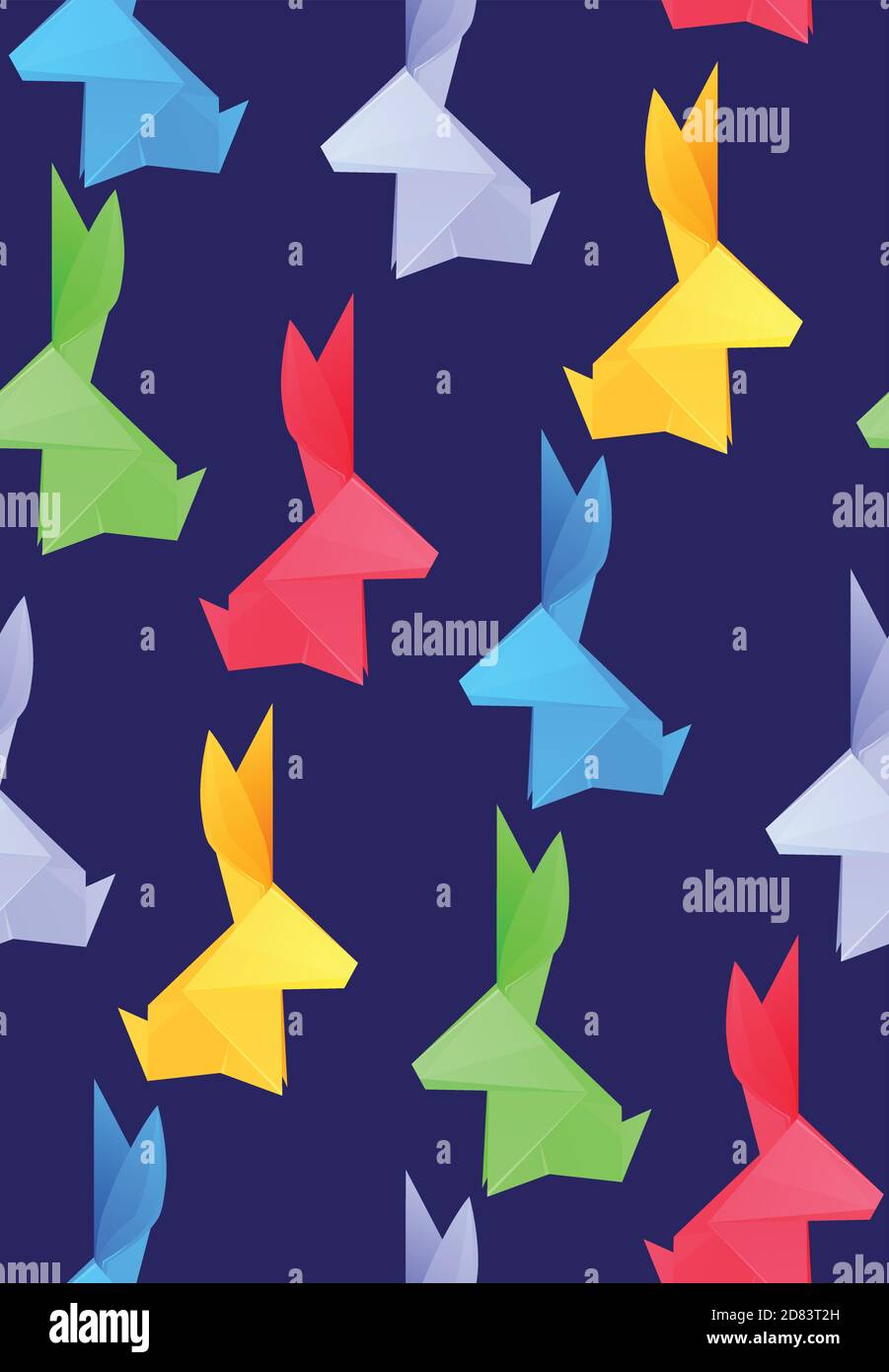 Nahtloses Muster mit mehrfarbigen Papier Origami-Kaninchen. Papierzoo. Vektor-Textur mit Hasen für Verpackung, Textil und für Ihre Kreativität Stock Vektor
