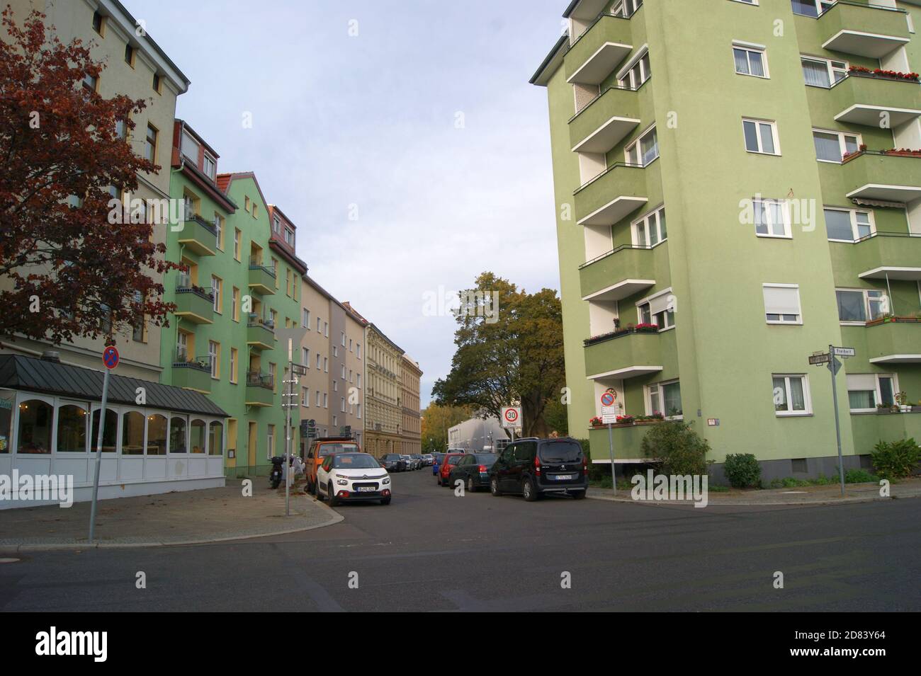 Schürstraße Ecke Freiheit in Stresow, Berlin-Spandau. Stockfoto