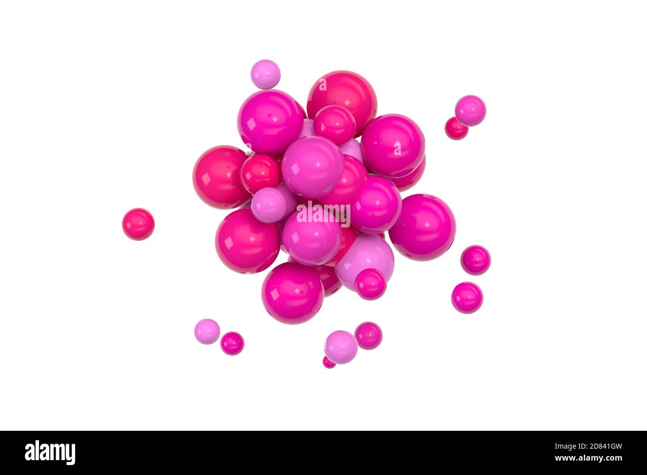 Rosa Kugeln versammeln sich, 3D-Rendering. Digitale Zeichnung des Computers. Stockfoto