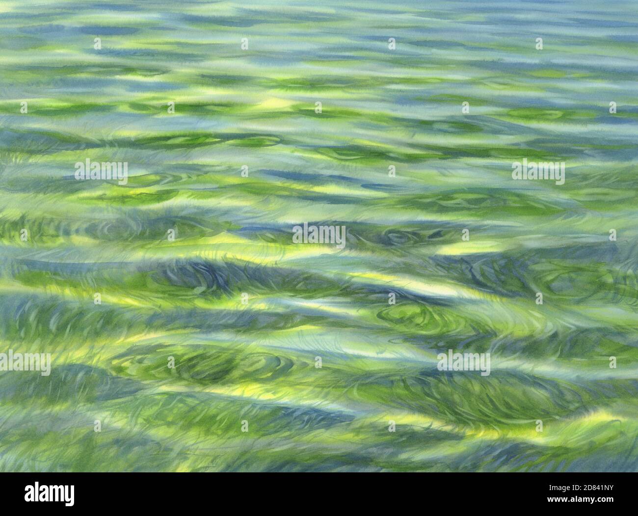 Sonnige Wasser mit transparenten Wellen Aquarell Hintergrund Stockfoto
