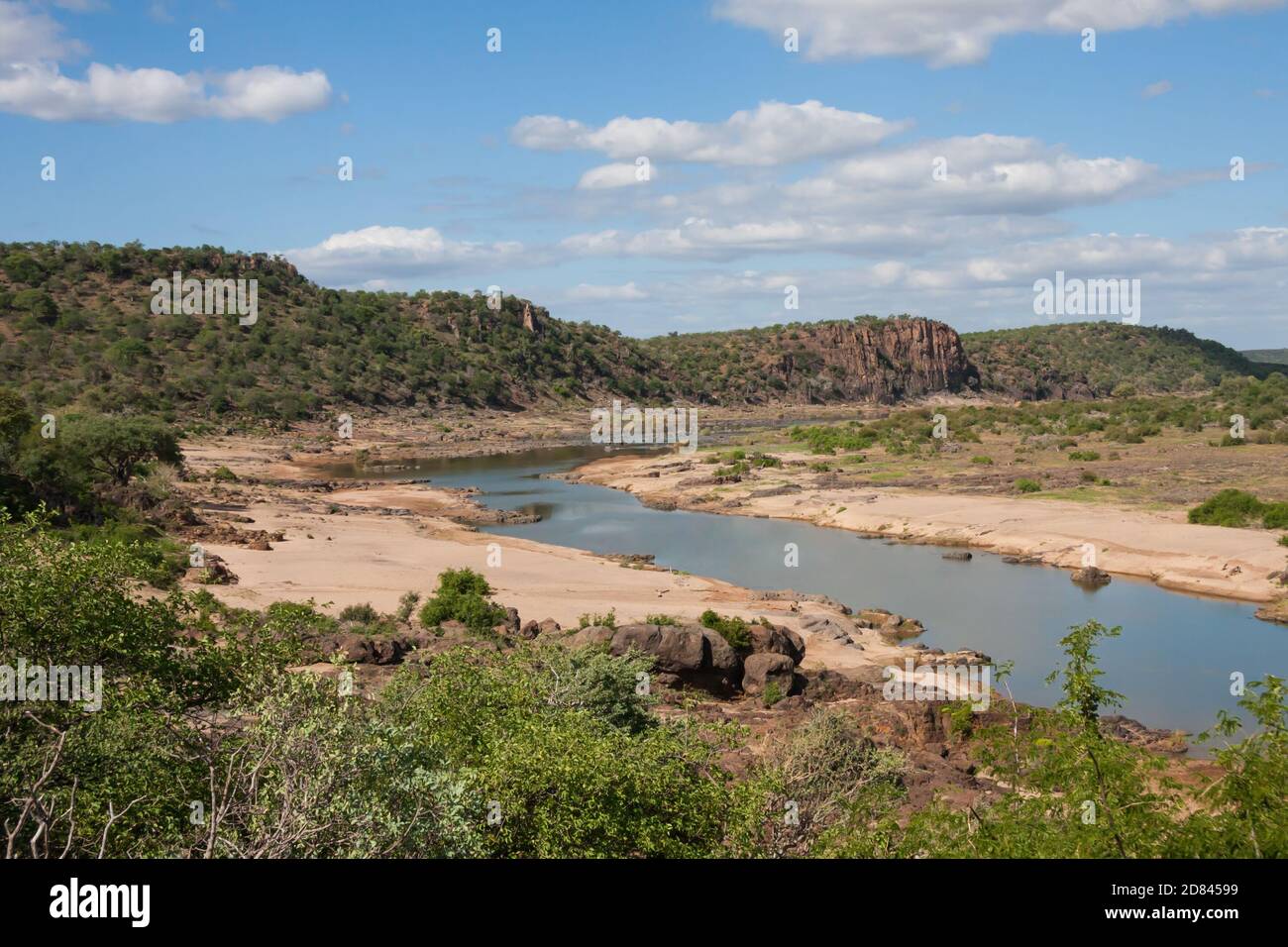 Landschaftsansicht vom Olifants River landschaftlich schöner Aussichtspunkt im Kruger Nationalpark, Südafrika Stockfoto