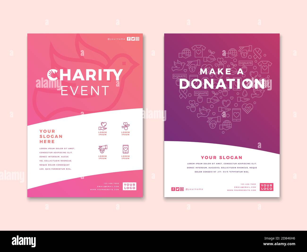 Charity und Spende Poster Design-Vorlagen mit Vektor-Linie Icon-Elemente in Herzform gesetzt. Karte Flyer Poster Illustration mit Ihrem Text für Volun Stock Vektor