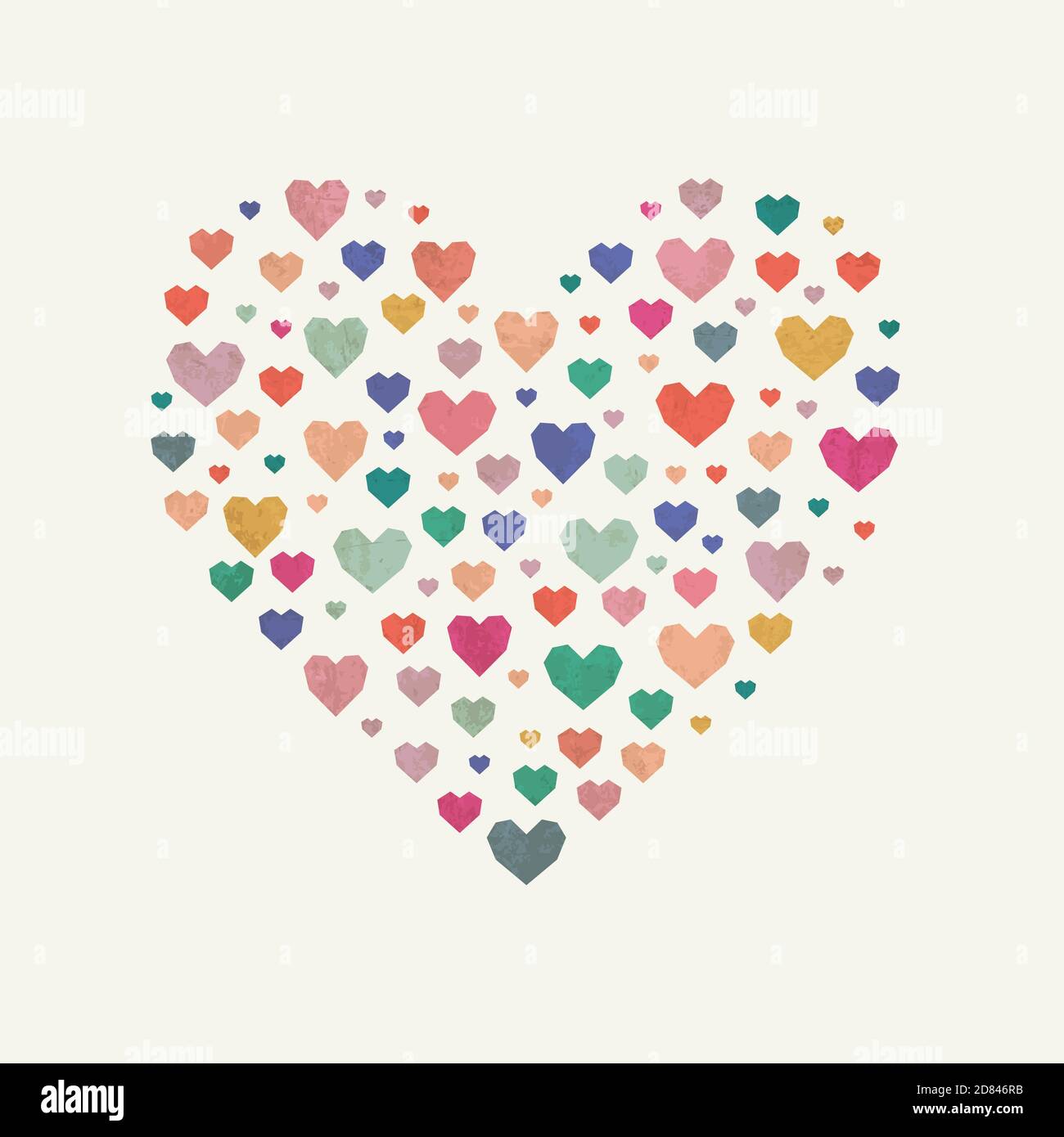 Die Herzform aus kleinen bunten Herzen – ideal für karitativen Hintergrund oder für Liebespost. Vektordesign. Stock Vektor
