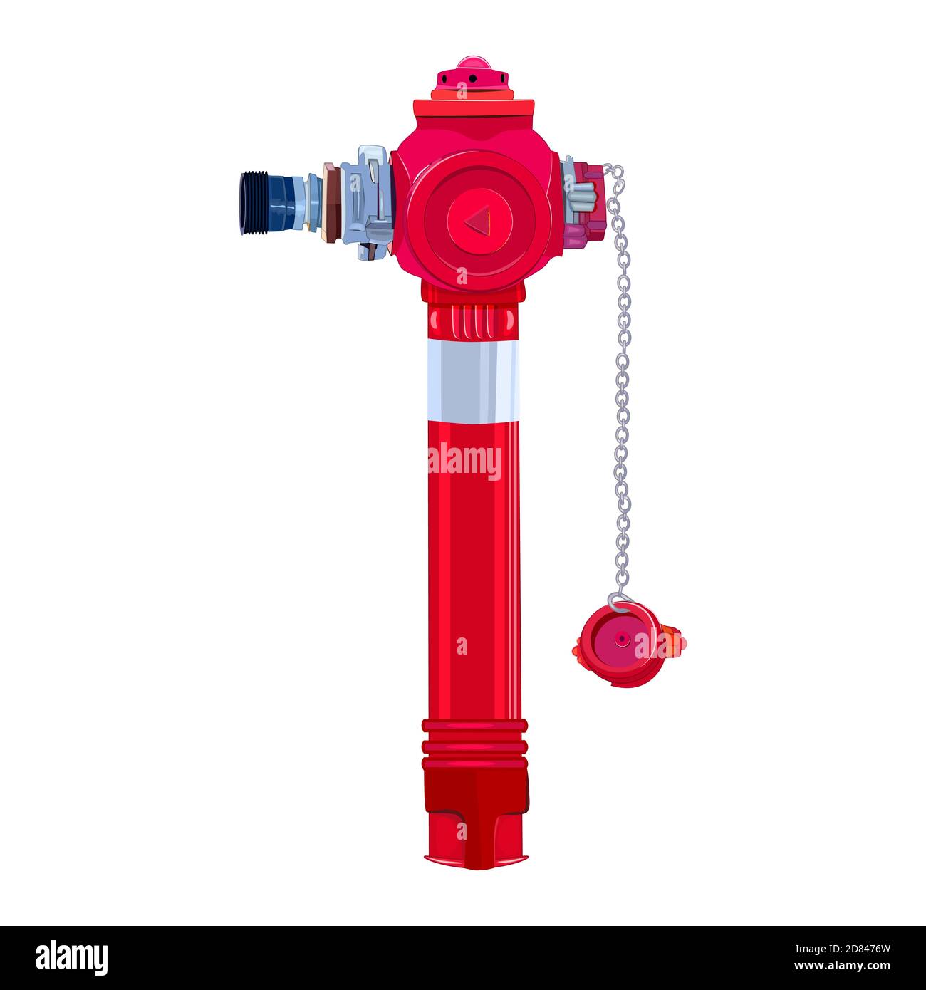 Roter Hydrant auf weißem Hintergrund isoliert. Rot städtischen Brandschutz, Wasserversorgung System.Firemen Werkzeug für Stadt Feuerwehr Department.Vector Stock Vektor