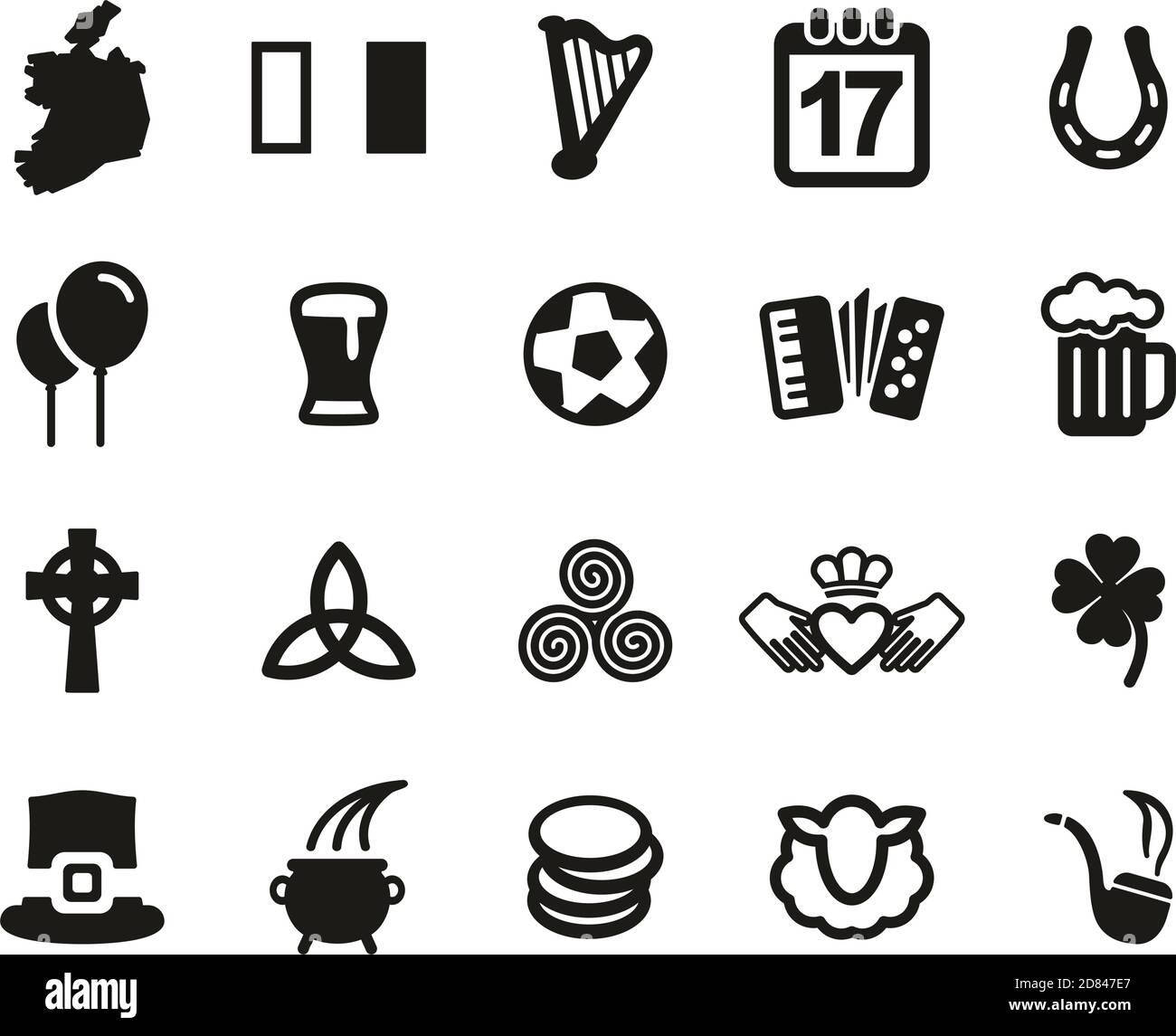 Irland Land & Kultur Ikonen Black & White Set Big Stock Vektor