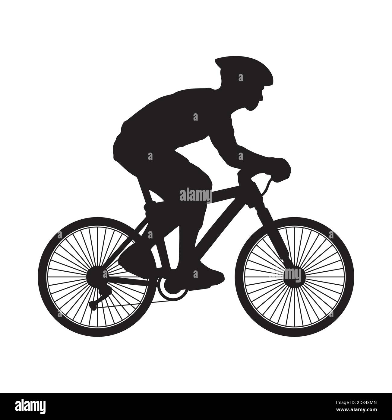 Eine Silhouette eines männlichen Bikers mit Helm. Isolierte Vektorgrafiken vor weißem Hintergrund. Stock Vektor