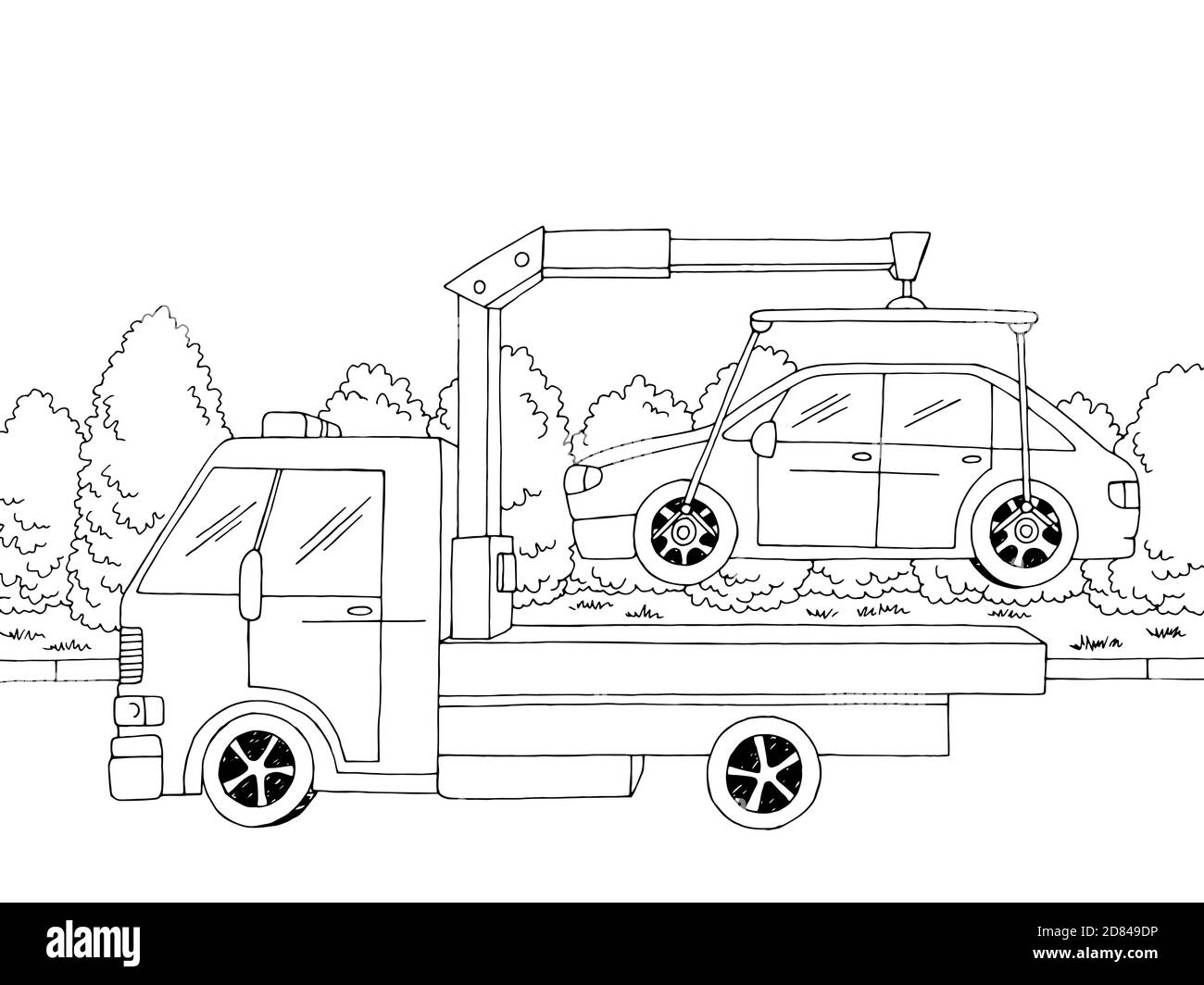 Auto Evakuierung Straße Grafik schwarz weiß Landschaft Skizze Illustration vektor Stock Vektor