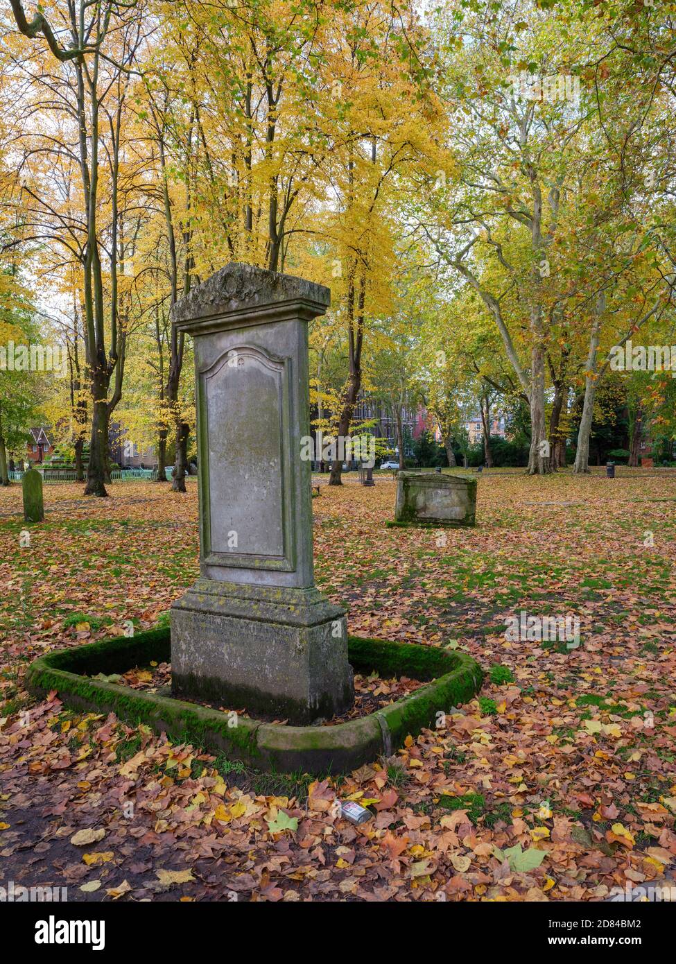 London im Herbst: Genießen Sie die Schönheit der Herbstfarben, Bewegung und frische Luft auf dem St. Pancras Old Church Friedhof Stockfoto