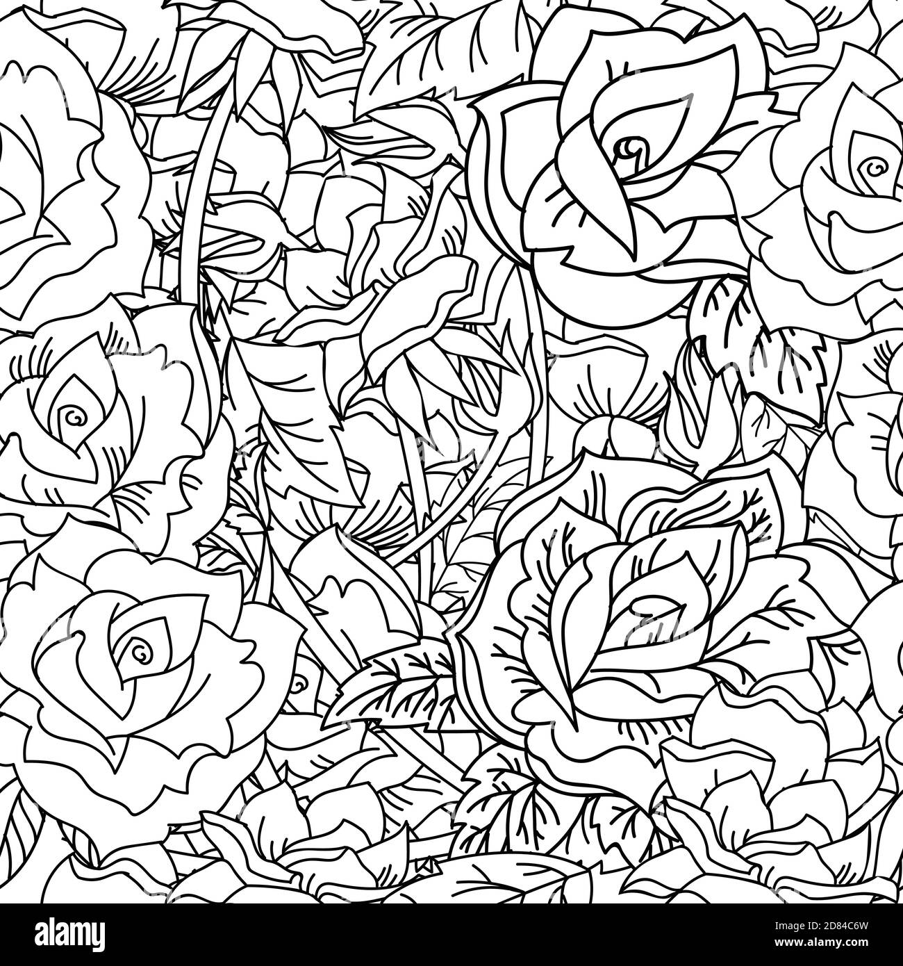 Nahtloses Muster mit Rosenblüten. Monochromer Hintergrund für die Erstellung von Textilien, Tapeten, Papier, Hochzeitseinladung, Design, Druck. Vektorgrafik Stock Vektor