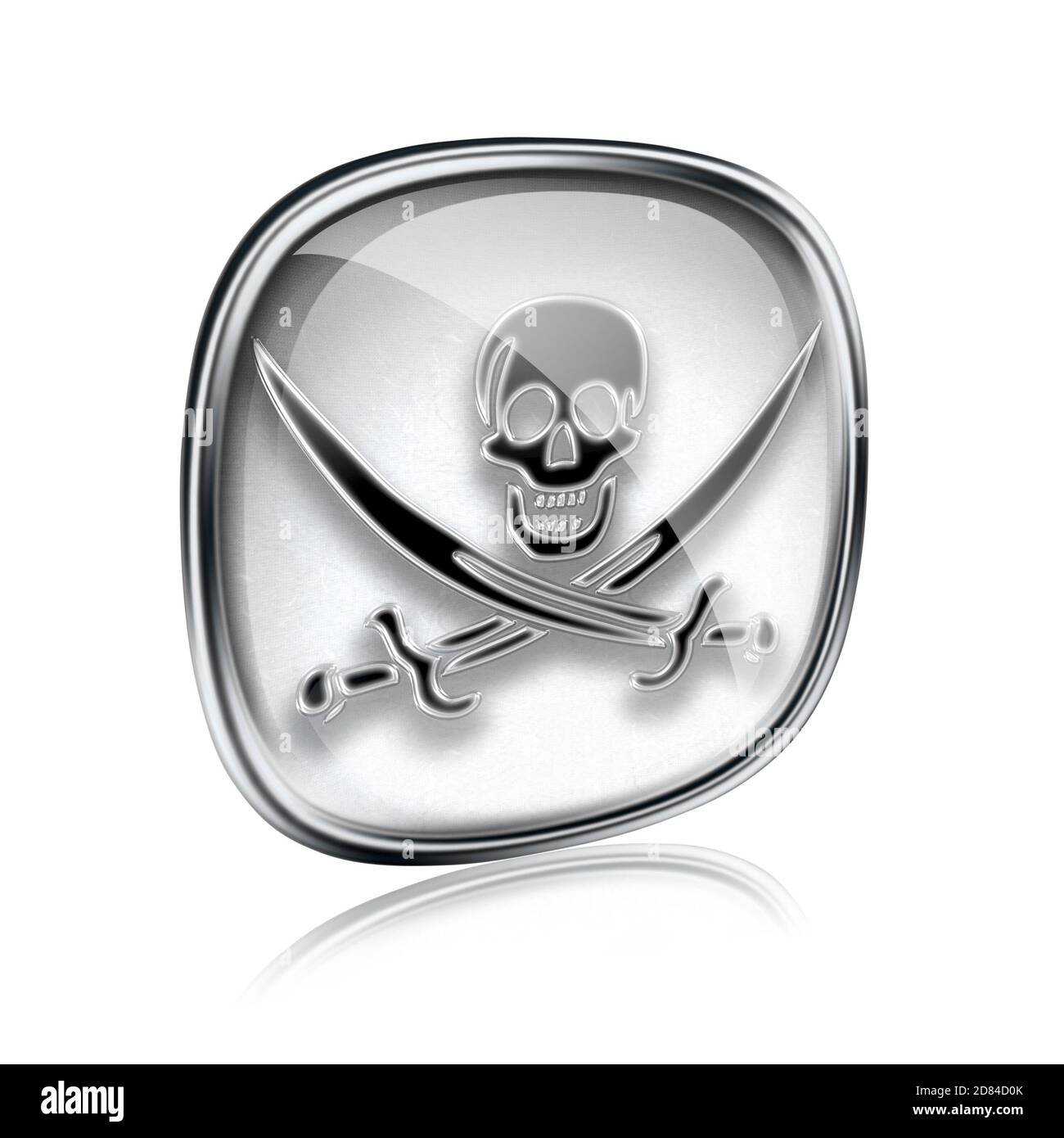 Piraten-Symbol grau Glas, isoliert auf weißem Hintergrund. Stockfoto