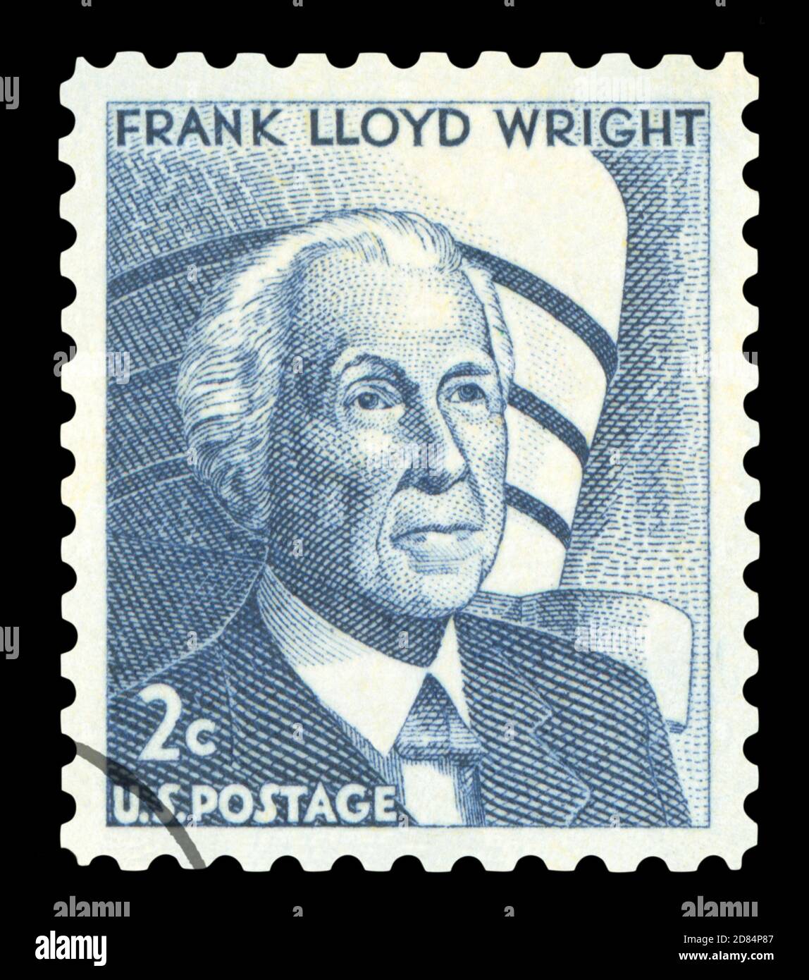 VEREINIGTE STAATEN von AMERIKA - UM 1965: Eine in den USA gedruckte Briefmarke zeigt Frank Lloyd Wright 1867-1959 und Guggenheim Museum, Architekt, um 1965 Stockfoto