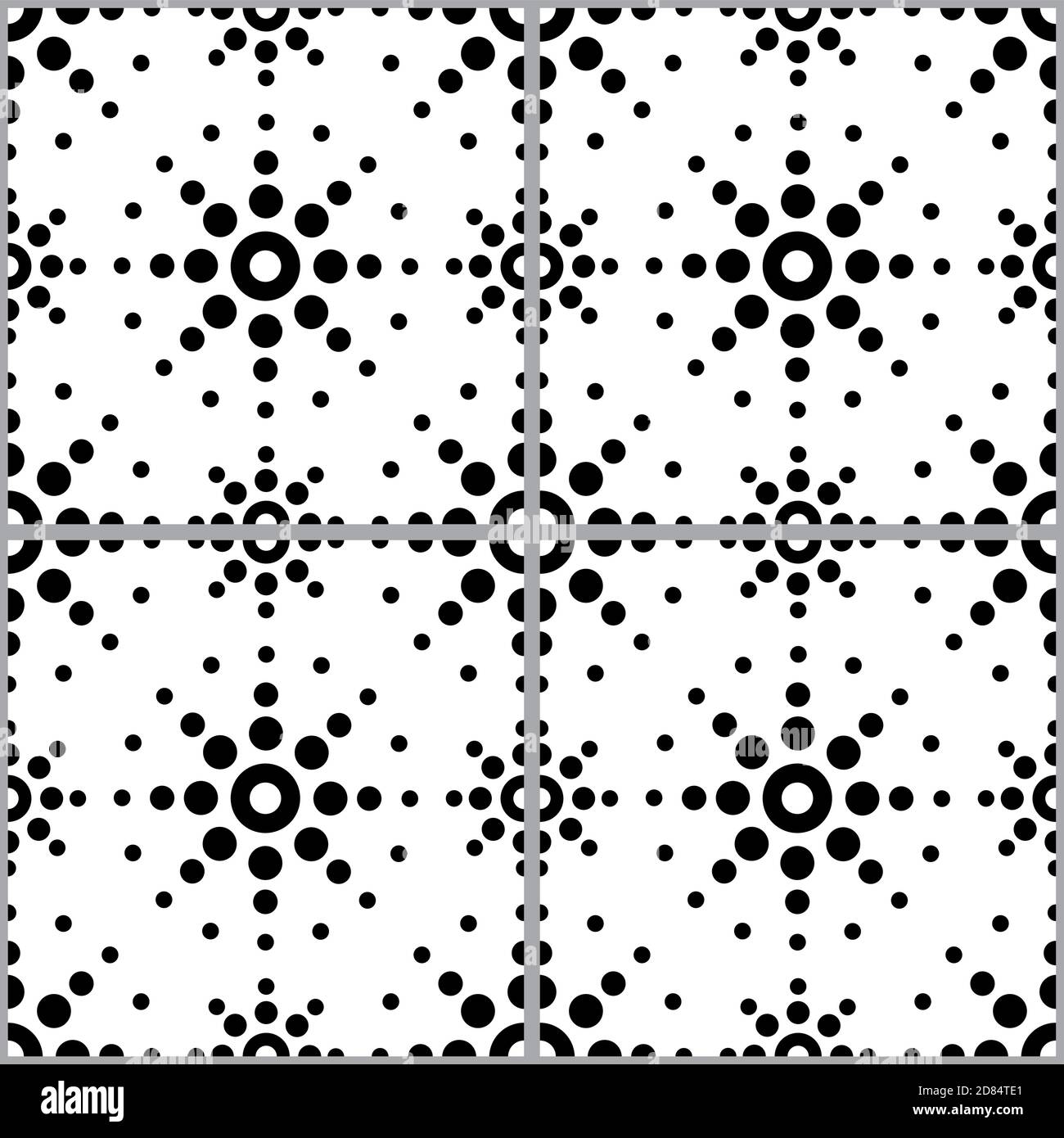 Marokkanische geometrische nahtlose Vektor-Fliesenmuster mit Punktkunst, schwarz-weiß repetitive Design Stock Vektor