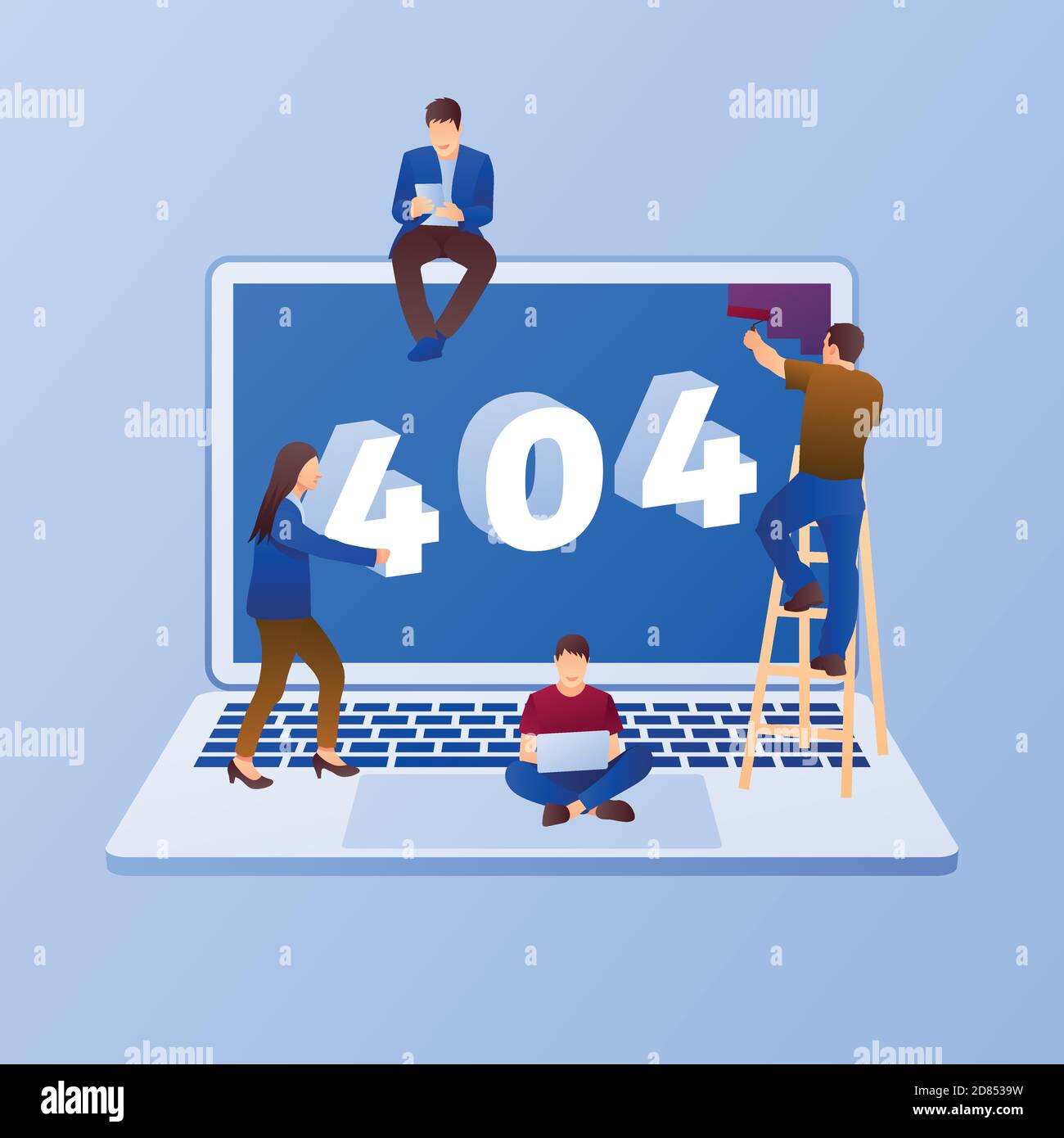 Fehler auf der Website 404. Social Media Marketing Konzept. Flaches Design mit Farbverlauf. Moderner Vektor. Stock Vektor