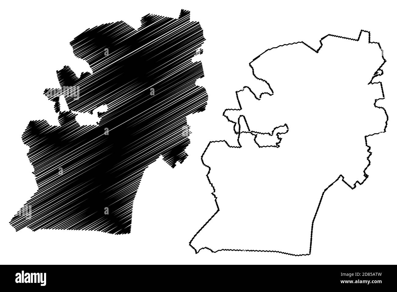 Pietermaritzburg City (Republik Südafrika, RSA, KwaZulu-Natal Province) Kartenvektordarstellung, Scribble Sketch City of Maritzburg oder umGungund Stock Vektor